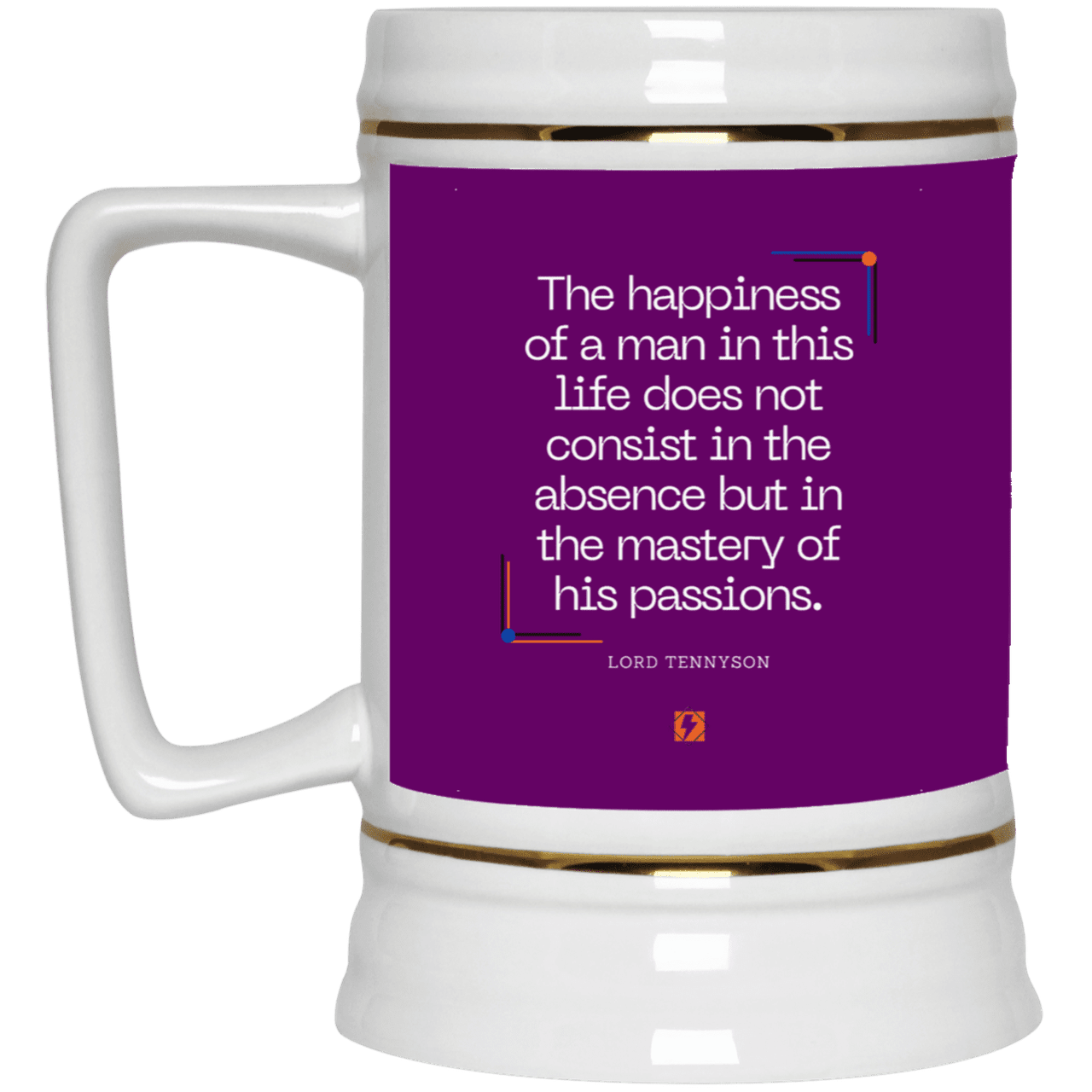 Ceramic Beer Stein Mug with inspiring Tennyson quote: LT115 - Happiness is about mastery over passions - Color: Purple