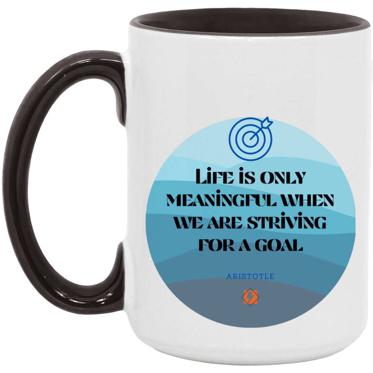 Ceramic Large Mug 15oz with inspiring Aristotle quote: A119 - Aimless lives are meaningless - Color: White/Black