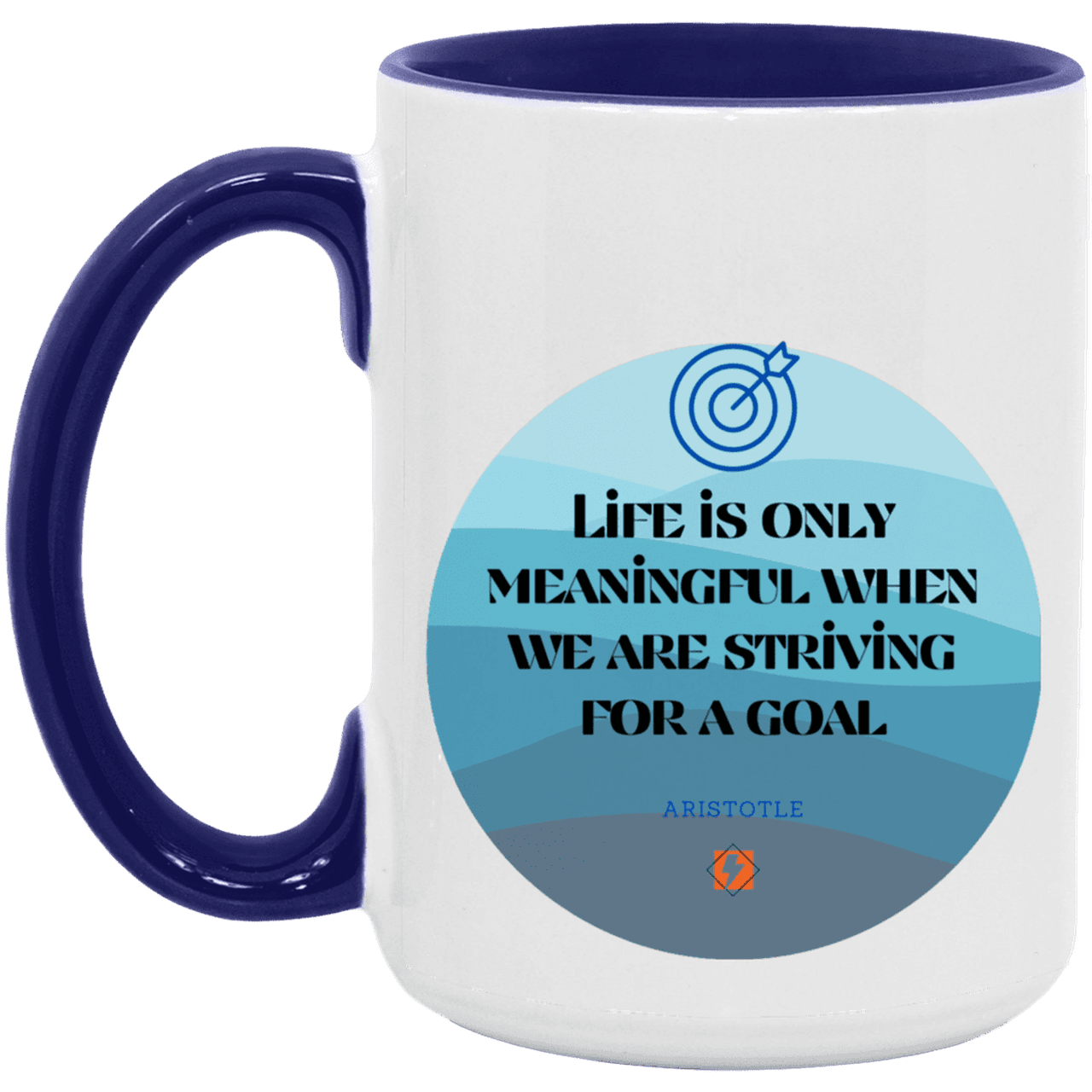 Ceramic Large Mug 15oz with inspiring Aristotle quote: A119 - Aimless lives are meaningless - Color: White/Midnight Blue