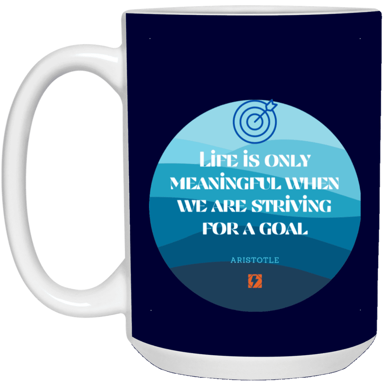 Ceramic Large Mug 15oz with inspiring Aristotle quote: A119 - Aimless lives are meaningless - Color: Navy