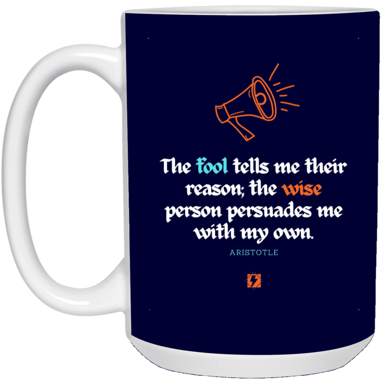 Ceramic Large Mug 15oz with inspiring Aristotle quote: A125 - Persuade me with my reasons - Color: Navy