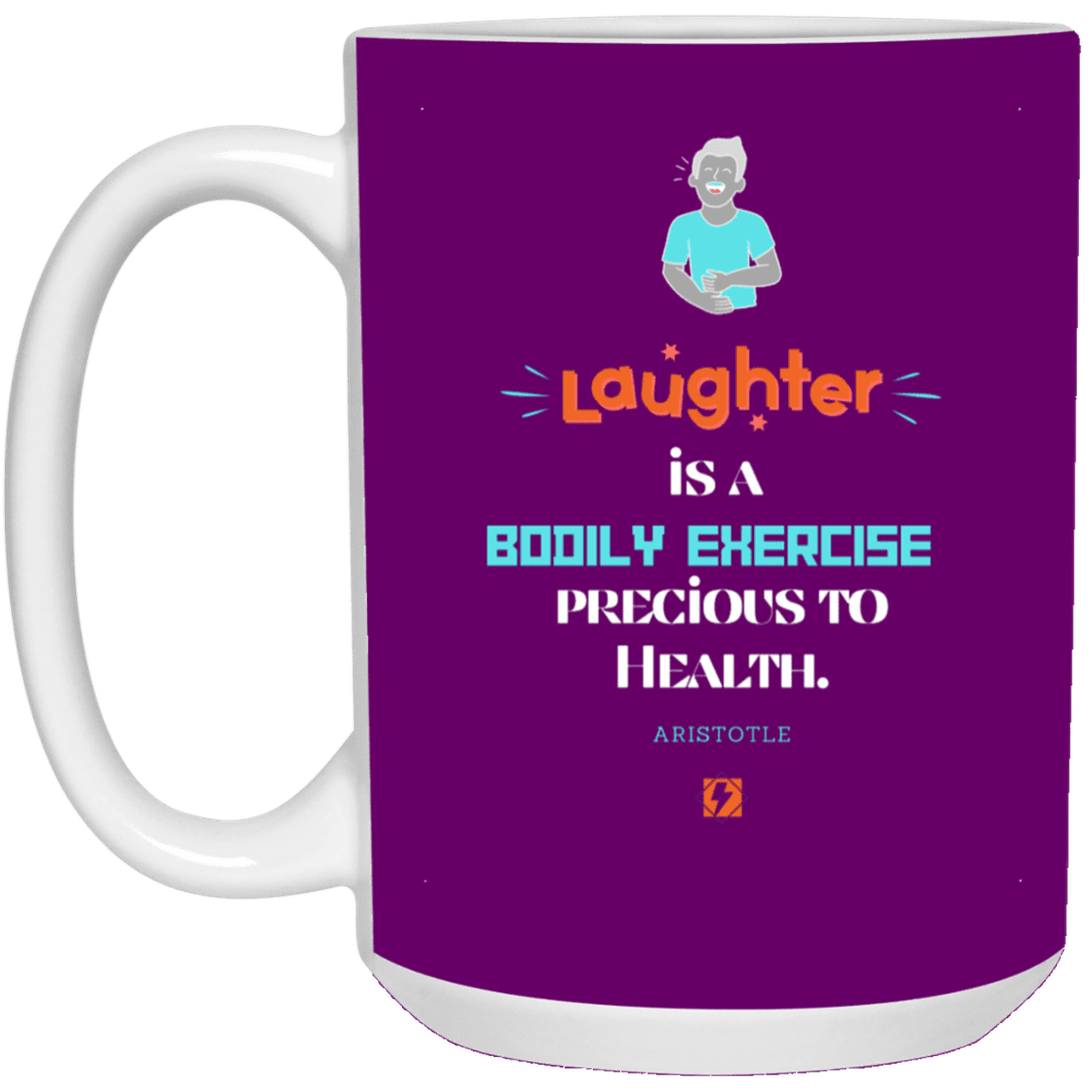 Ceramic Large Mug 15oz with inspiring Aristotle quote: A118 - Laugh for health - Color: Purple