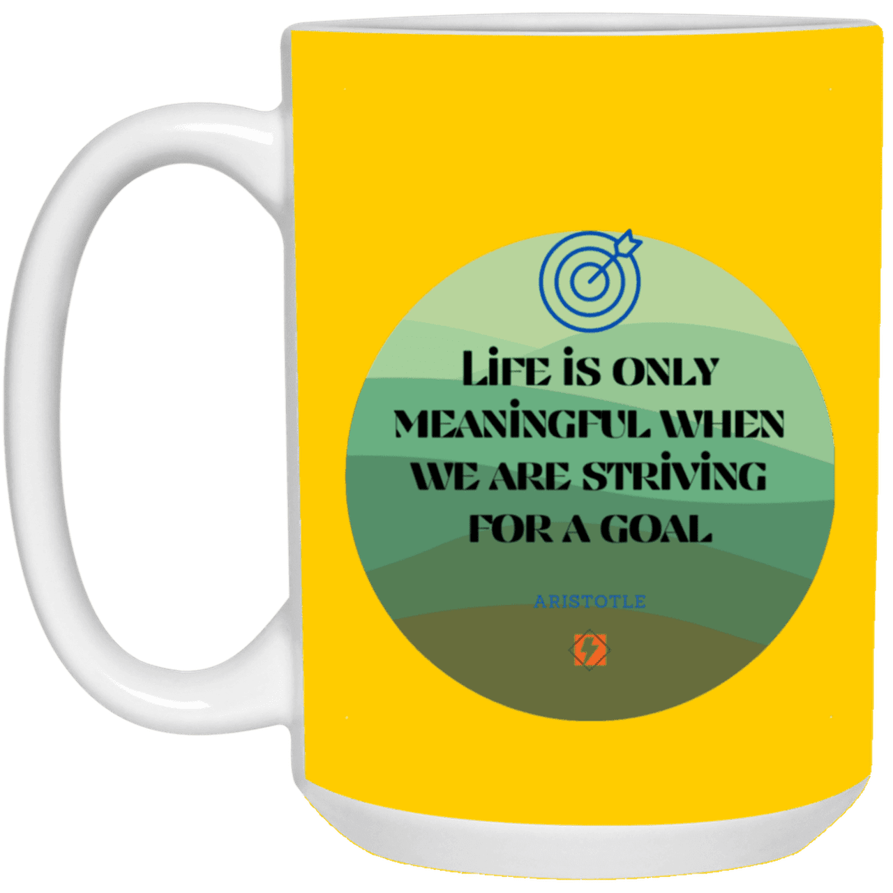 Ceramic Large Mug 15oz with inspiring Aristotle quote: A119 - Aimless lives are meaningless - Color: Athletic Gold