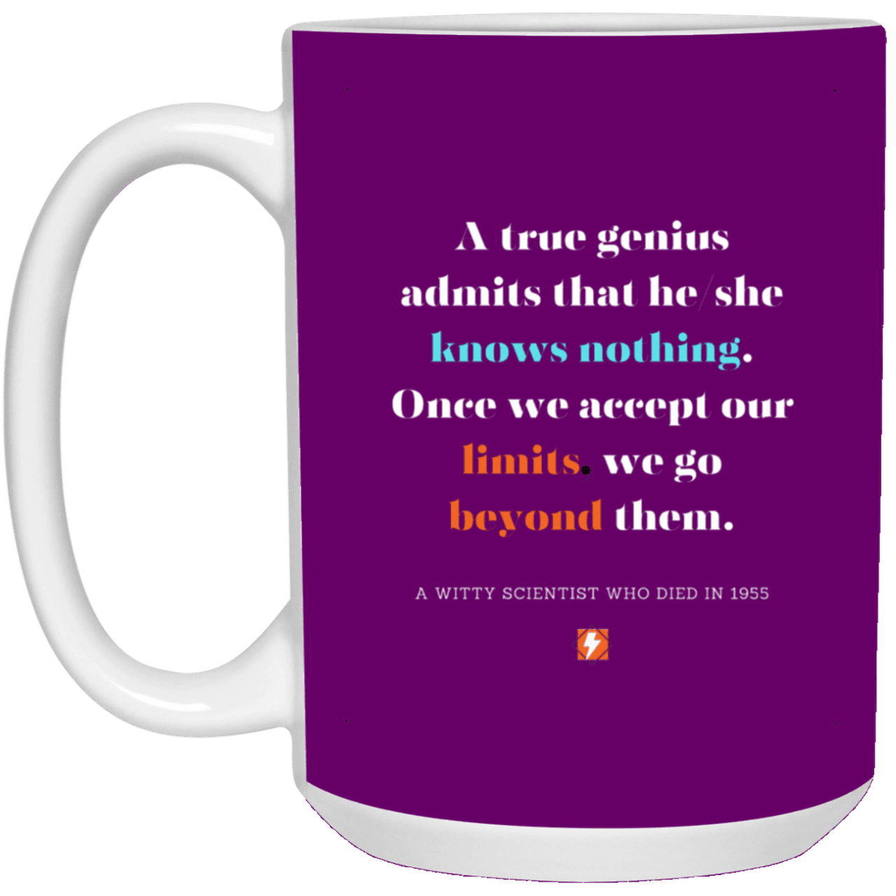 Ceramic Large Mug 15oz with inspiring Einstein quote: E119 - Genius unlimited - Color: Purple