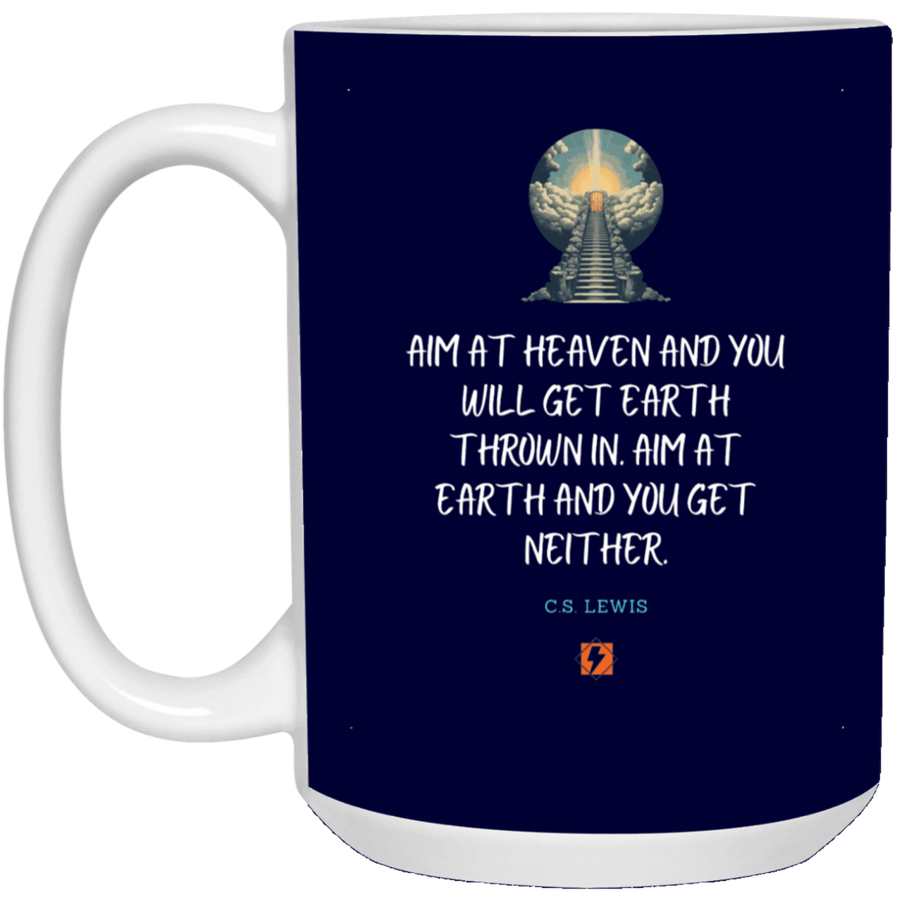 Ceramic Large Mug 15oz with inspiring Lewis quote: CS101 - Aim for heaven - Color: Navy