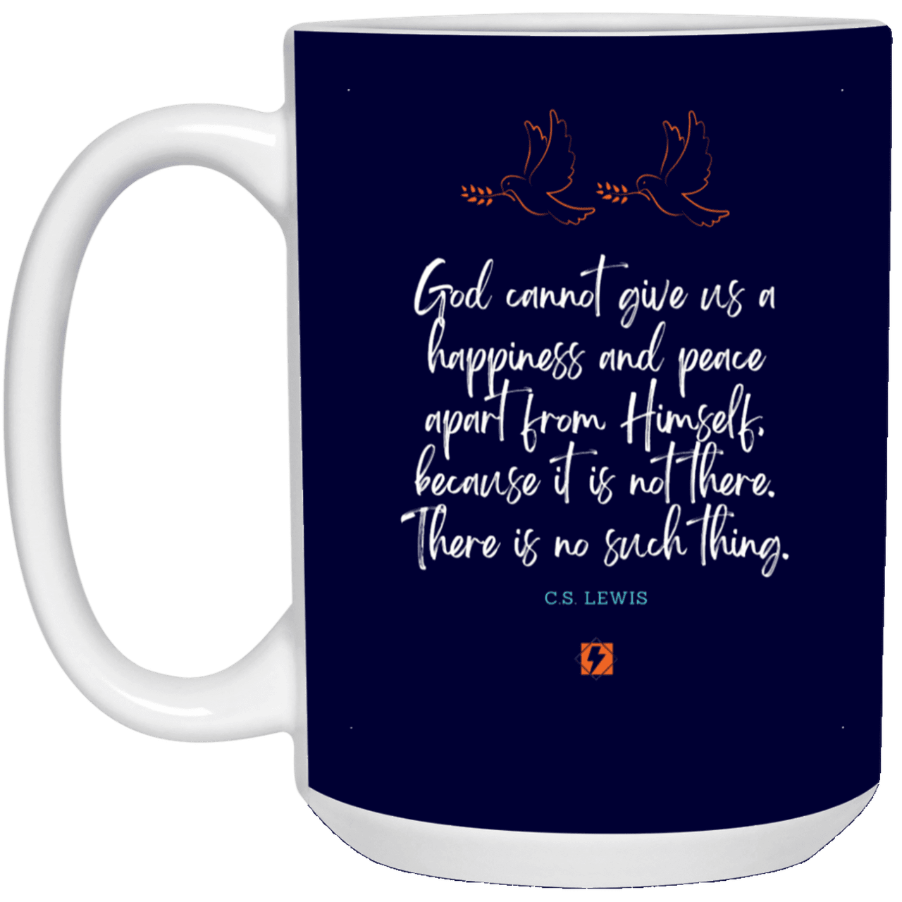 Ceramic Large Mug 15oz with inspiring Lewis quote: CS106 - No peace apart from God - Color: Navy