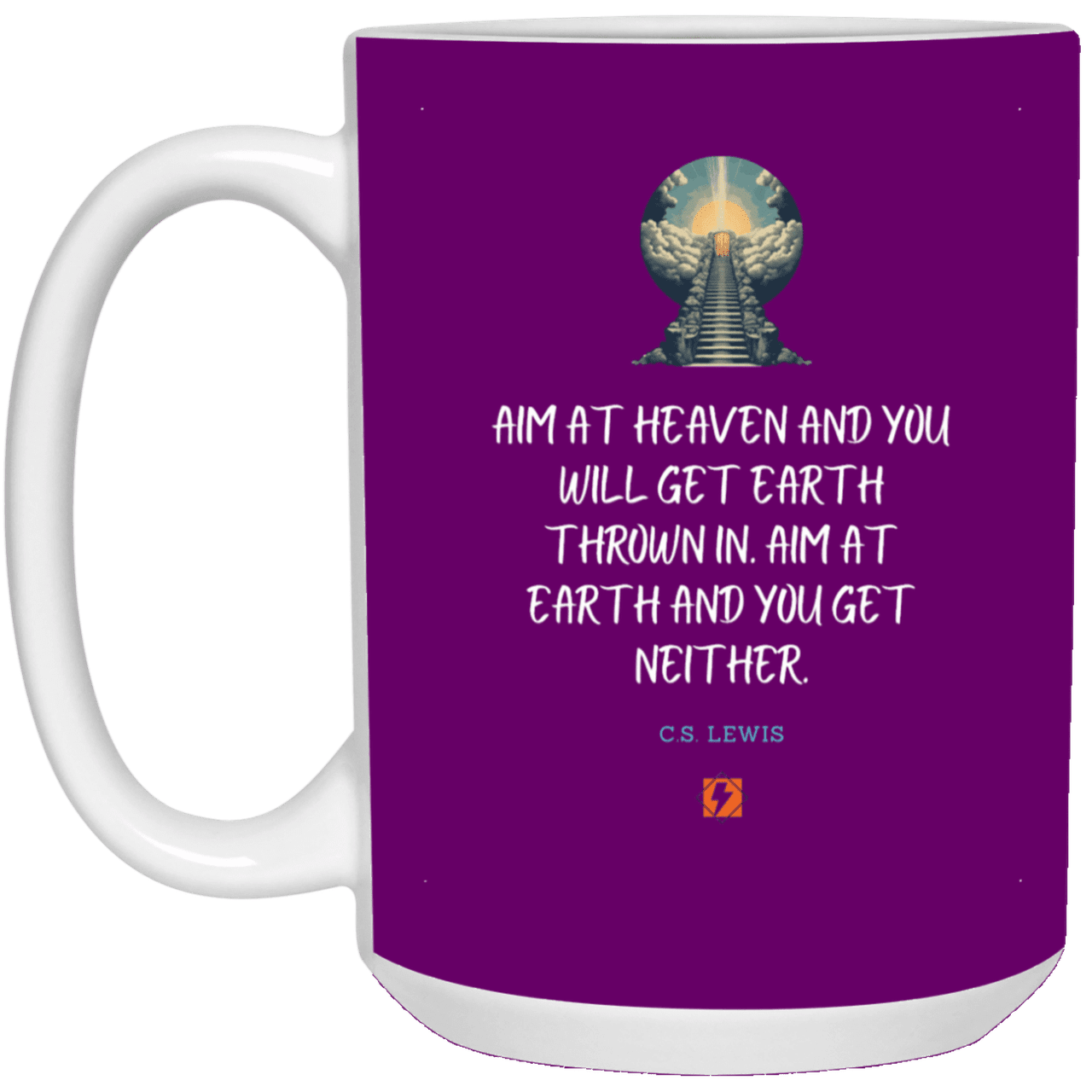 Ceramic Large Mug 15oz with inspiring Lewis quote: CS101 - Aim for heaven - Color: Purple