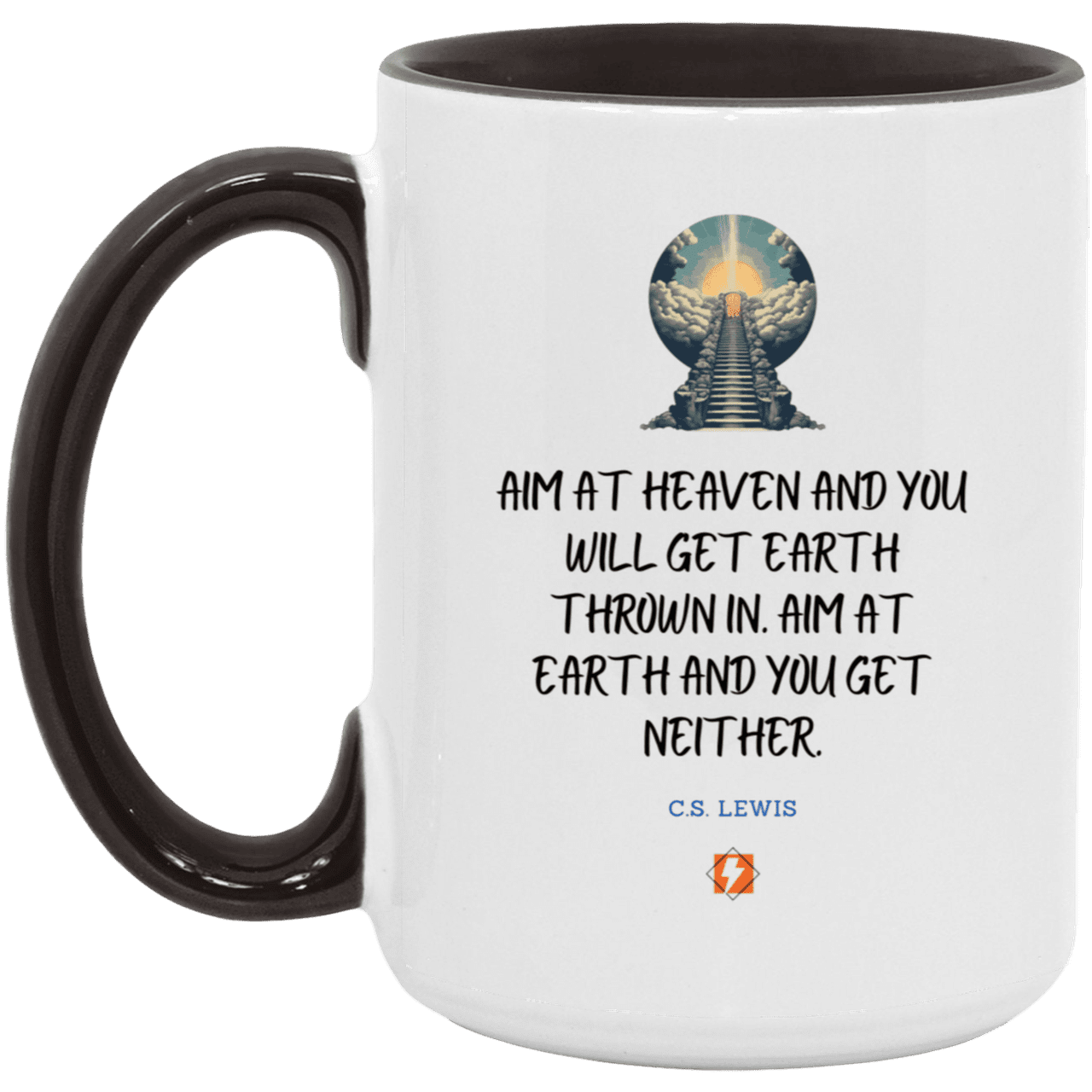 Ceramic Large Mug 15oz with inspiring Lewis quote: CS101 - Aim for heaven - Color: White/Black