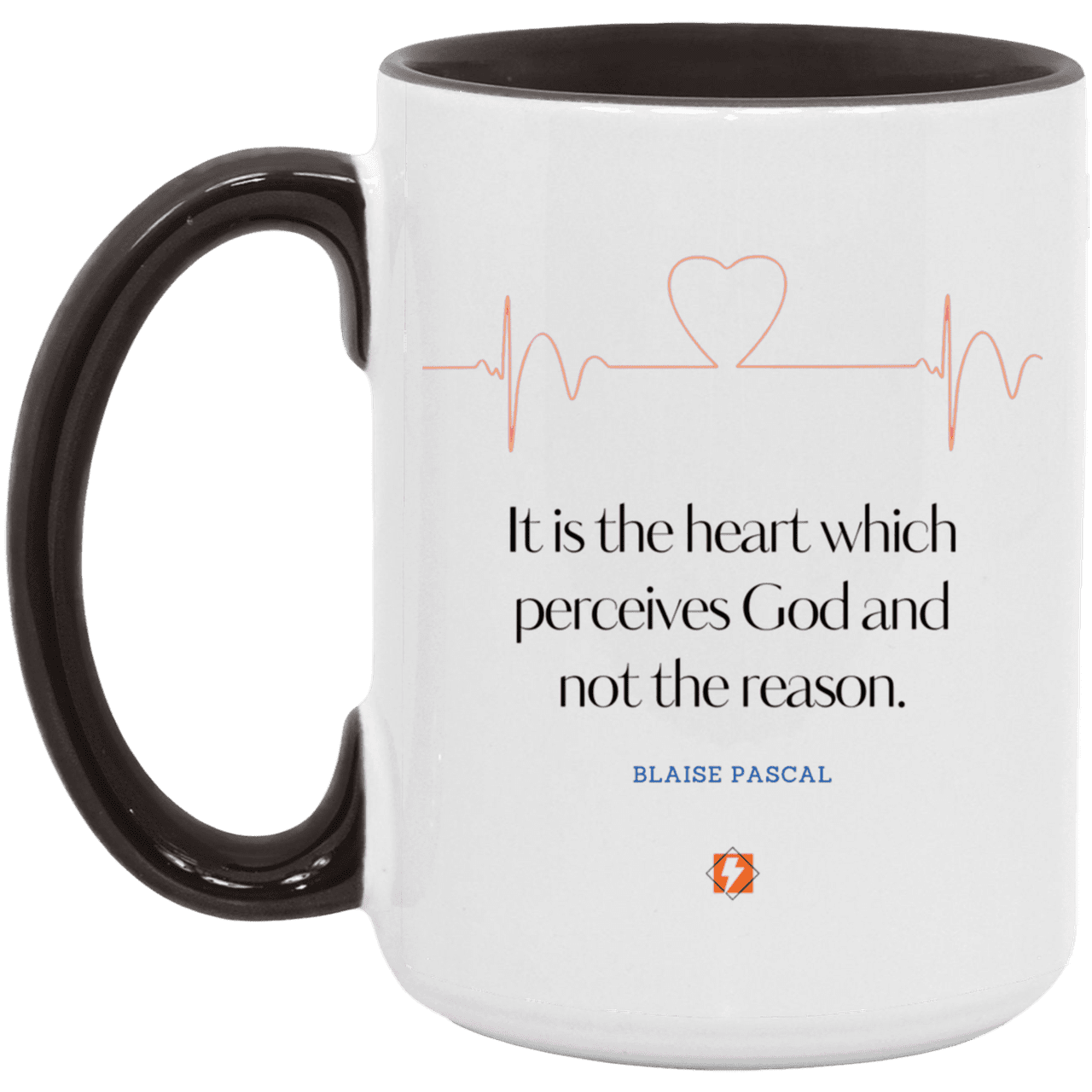 Ceramic Large Mug 15oz with inspiring Pascal quote: BP105 - God is perceived in the heart - Color: White/Black