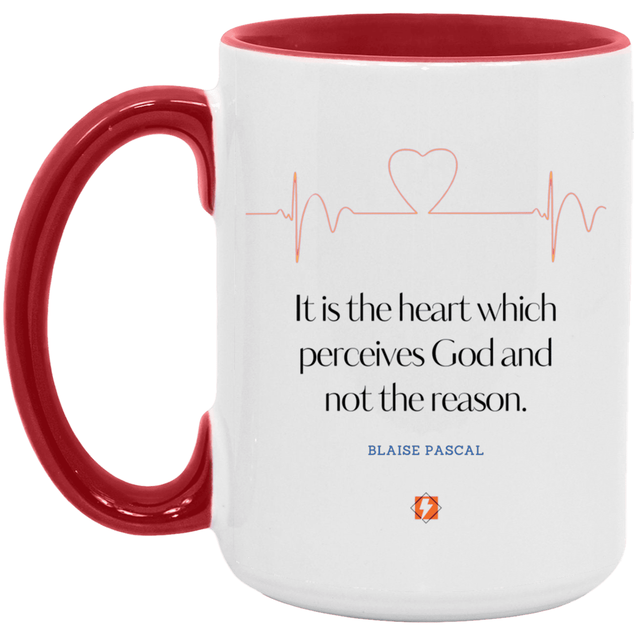 Ceramic Large Mug 15oz with inspiring Pascal quote: BP105 - God is perceived in the heart - Color: White/Red