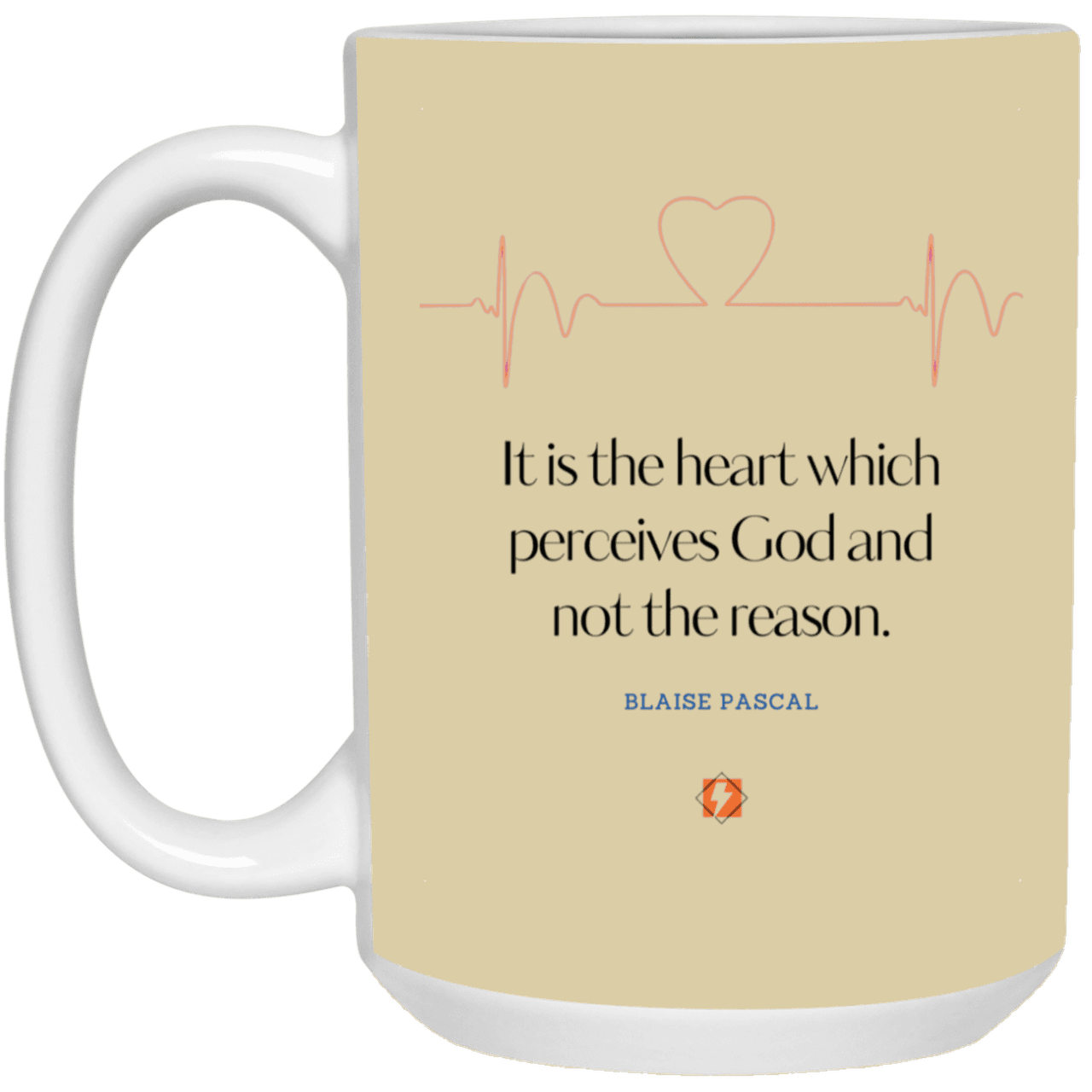 Ceramic Large Mug 15oz with inspiring Pascal quote: BP105 - God is perceived in the heart - Color: Tan