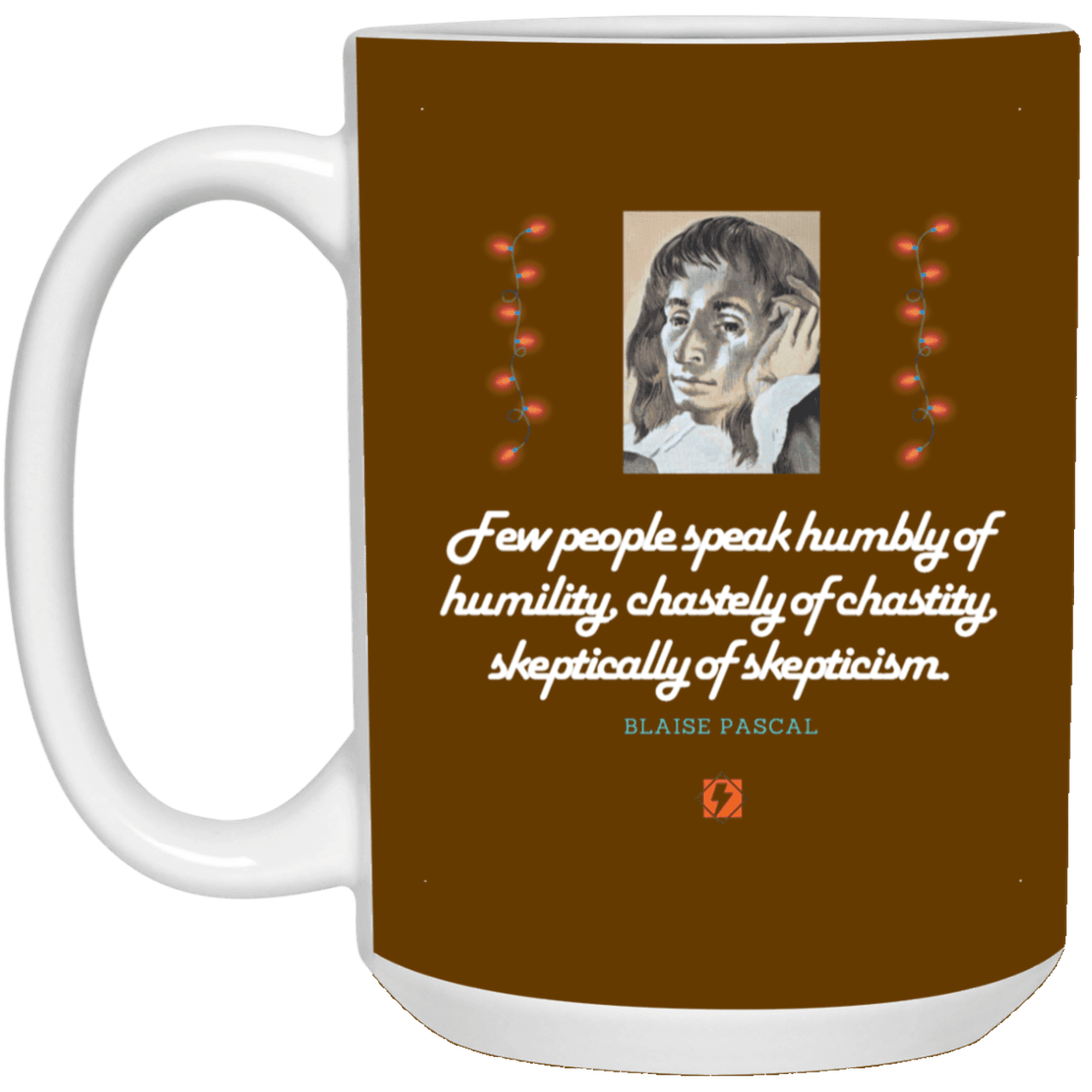 Ceramic Large Mug 15oz with inspiring Pascal quote: BP102 - Self-awareness is a societal lack - Color: Brown