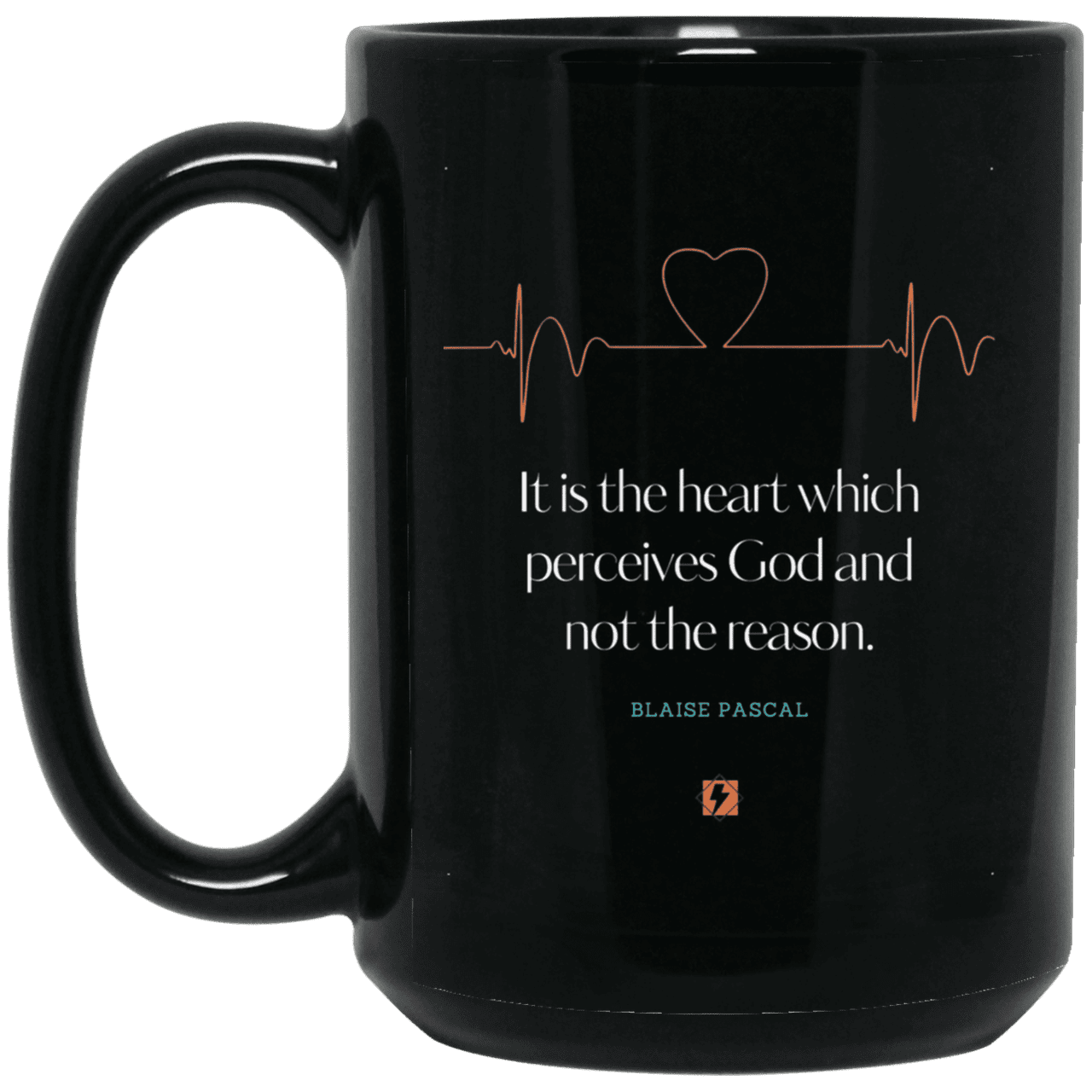 Ceramic Large Mug 15oz with inspiring Pascal quote: BP105 - God is perceived in the heart - Color: Plain Black