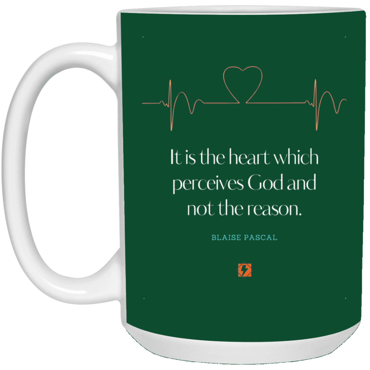 Ceramic Large Mug 15oz with inspiring Pascal quote: BP105 - God is perceived in the heart - Color: Forest