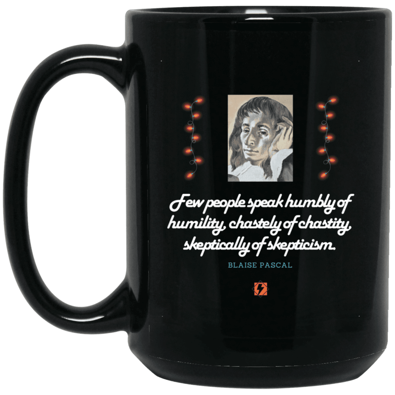 Ceramic Large Mug 15oz with inspiring Pascal quote: BP102 - Self-awareness is a societal lack - Color: Plain Black