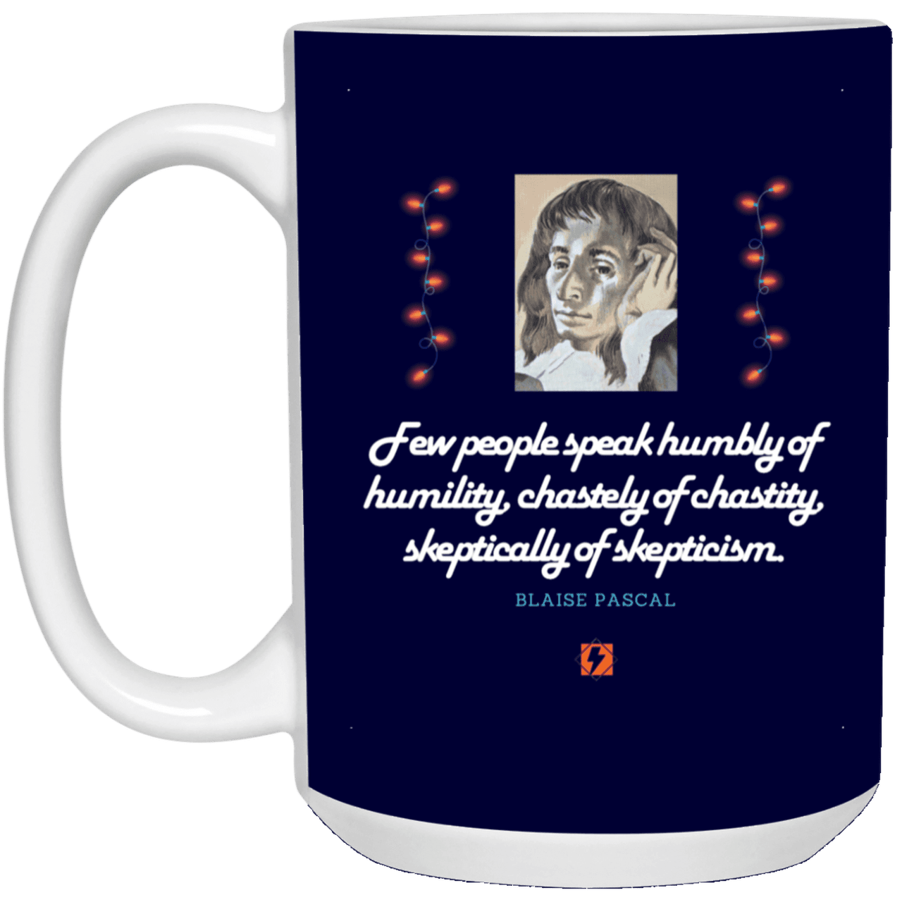 Ceramic Large Mug 15oz with inspiring Pascal quote: BP102 - Self-awareness is a societal lack - Color: Navy