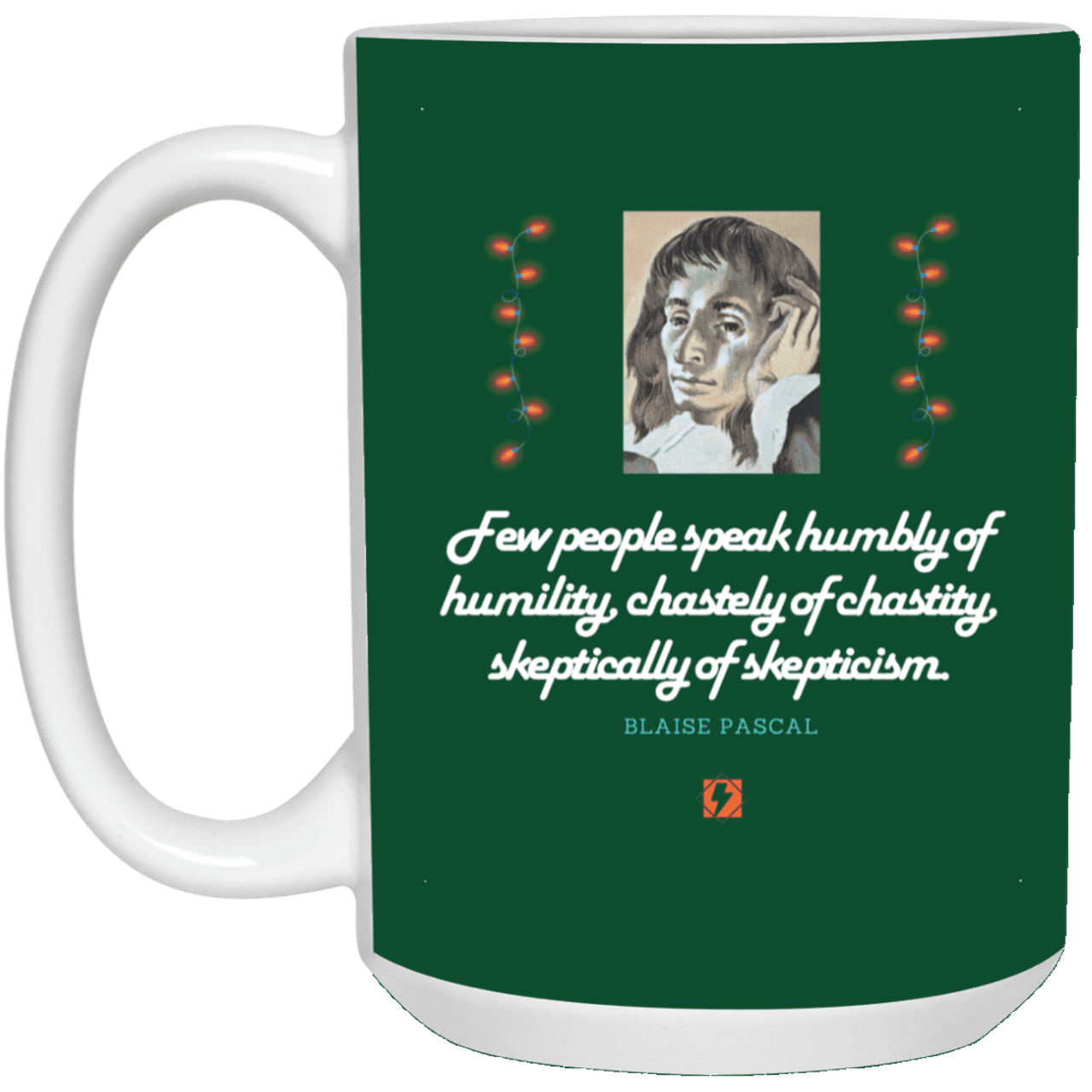 Ceramic Large Mug 15oz with inspiring Pascal quote: BP102 - Self-awareness is a societal lack - Color: Forest