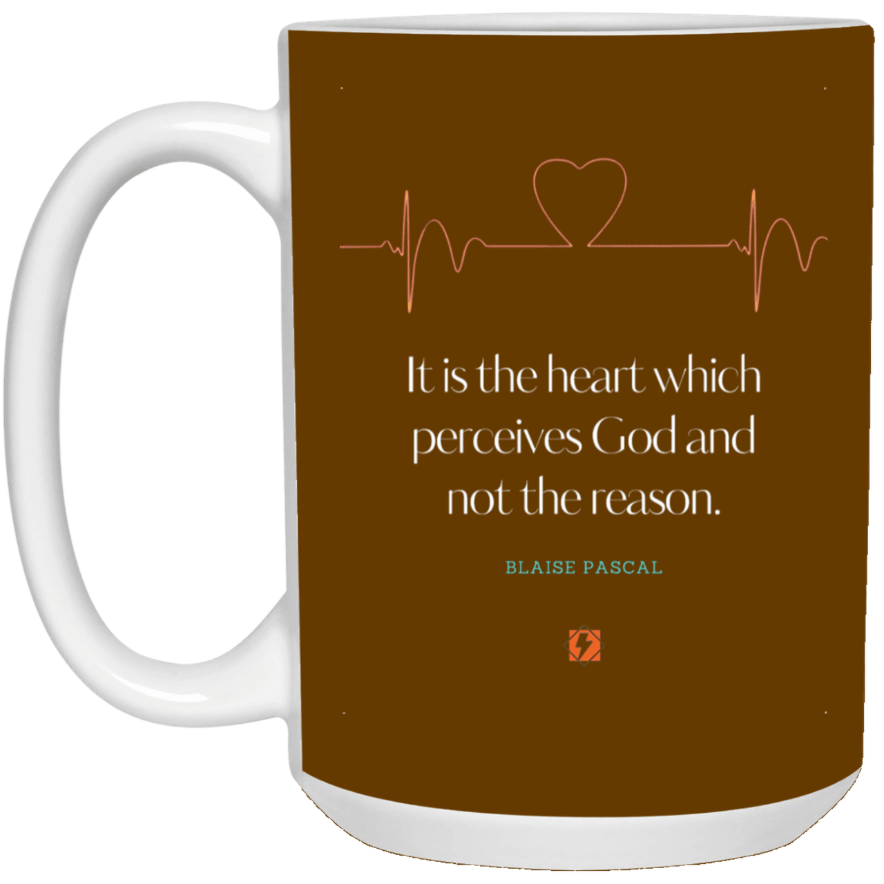 Ceramic Large Mug 15oz with inspiring Pascal quote: BP105 - God is perceived in the heart - Color: Brown