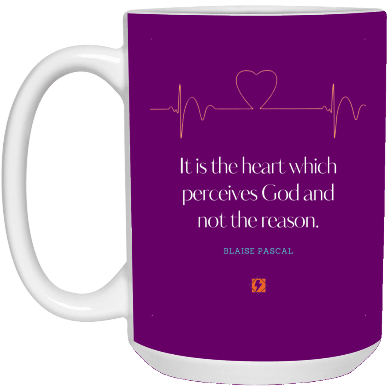 Ceramic Large Mug 15oz with inspiring Pascal quote: BP105 - God is perceived in the heart - Color: Purple