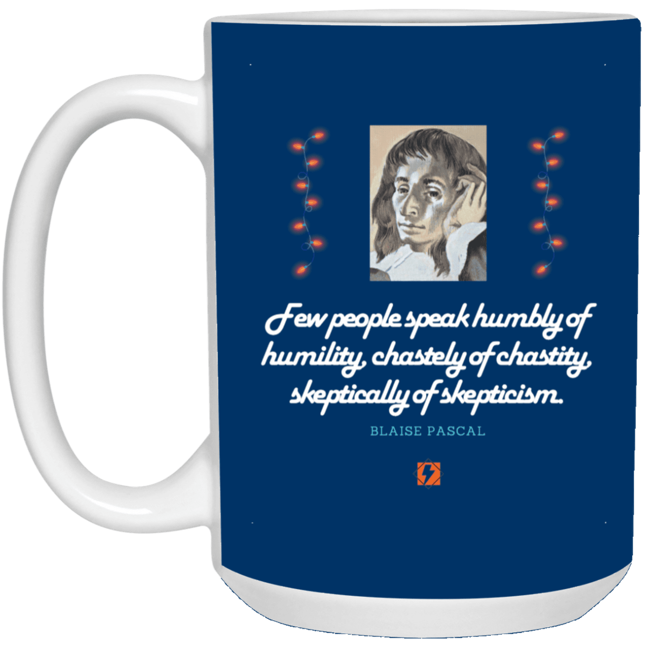 Ceramic Large Mug 15oz with inspiring Pascal quote: BP102 - Self-awareness is a societal lack - Color: Royal