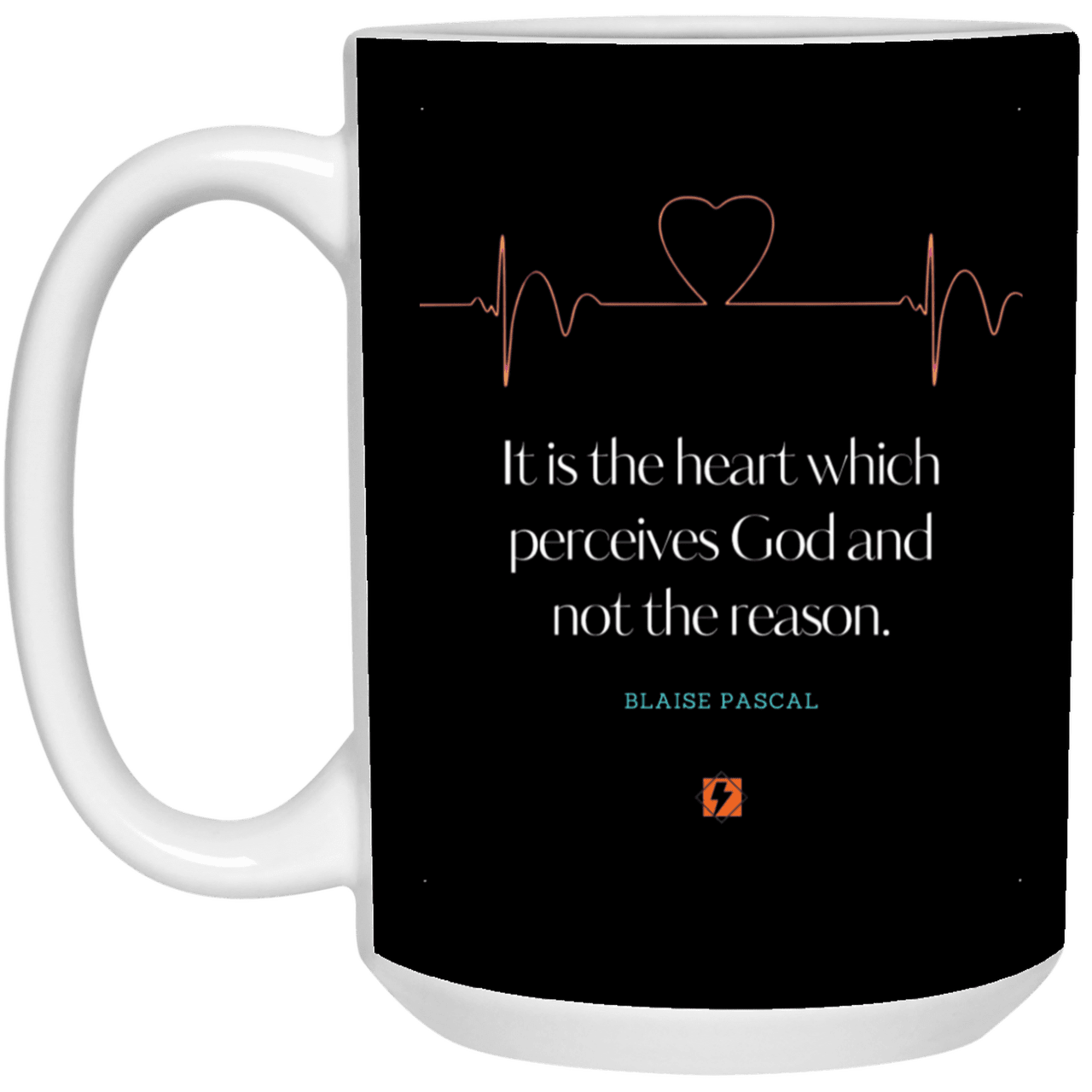 Ceramic Large Mug 15oz with inspiring Pascal quote: BP105 - God is perceived in the heart - Color: Black White