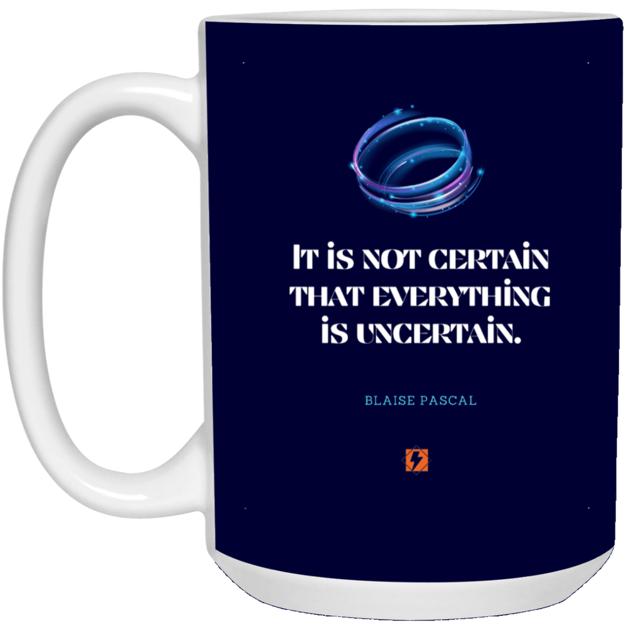 Ceramic Large Mug 15oz with inspiring Pascal quote: BP104 - Probabilities apply everywhere - Color: Navy