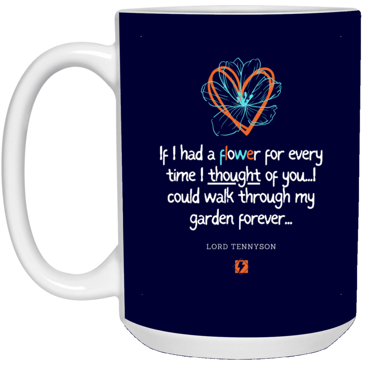 Ceramic Large Mug 15oz with inspiring Tennyson quote: LT104 - Thinking of you - Color: Navy