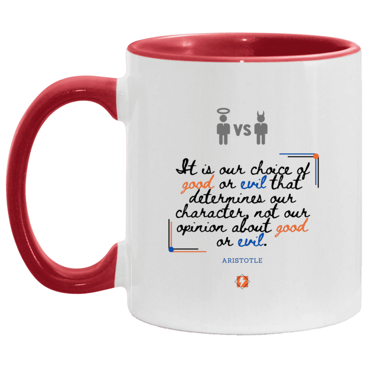 Ceramic Standard Mug 11oz with inspiring Aristotle quote: A116 - Character is self-determined - Color: White/Red