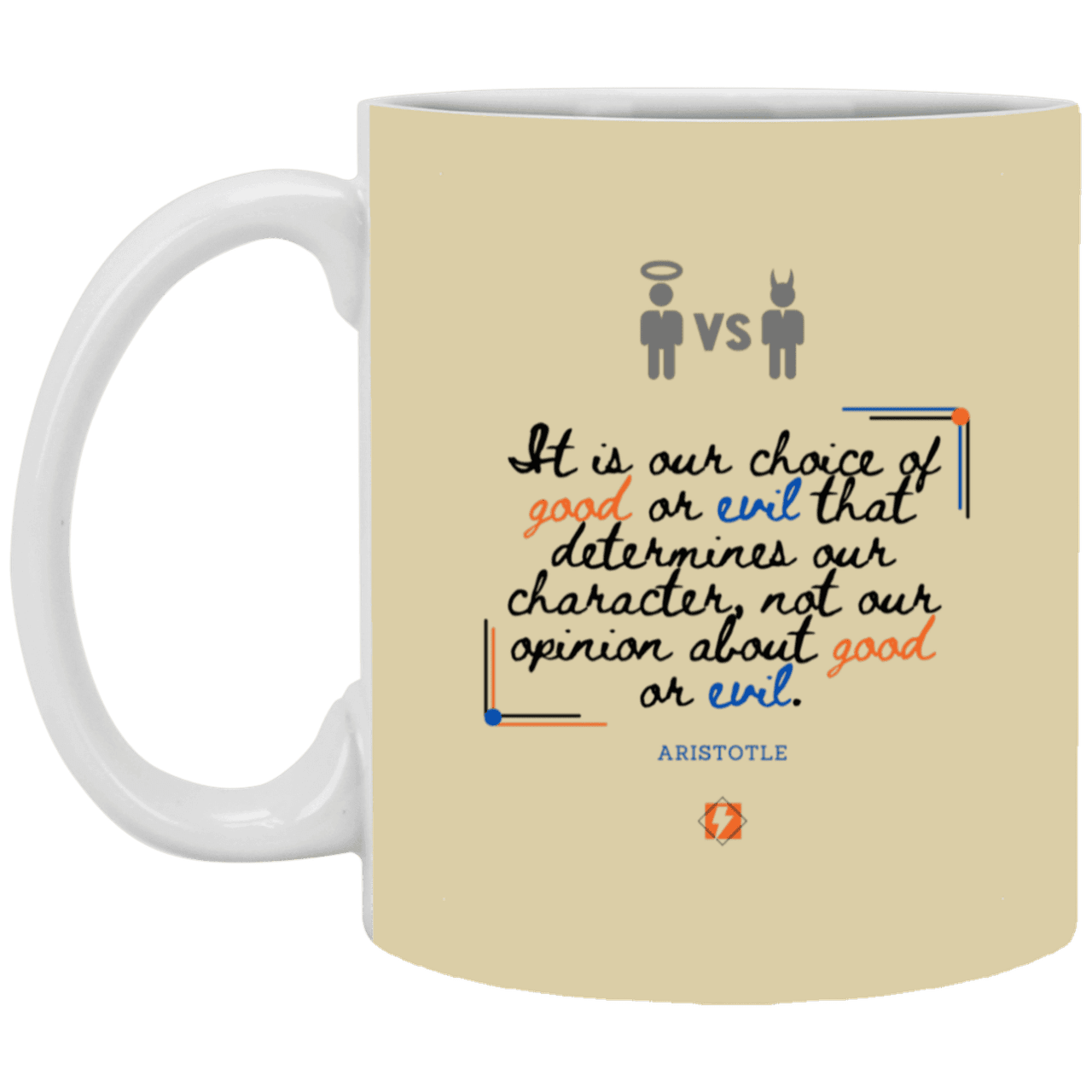 Ceramic Standard Mug 11oz with inspiring Aristotle quote: A116 - Character is self-determined - Color: Tan