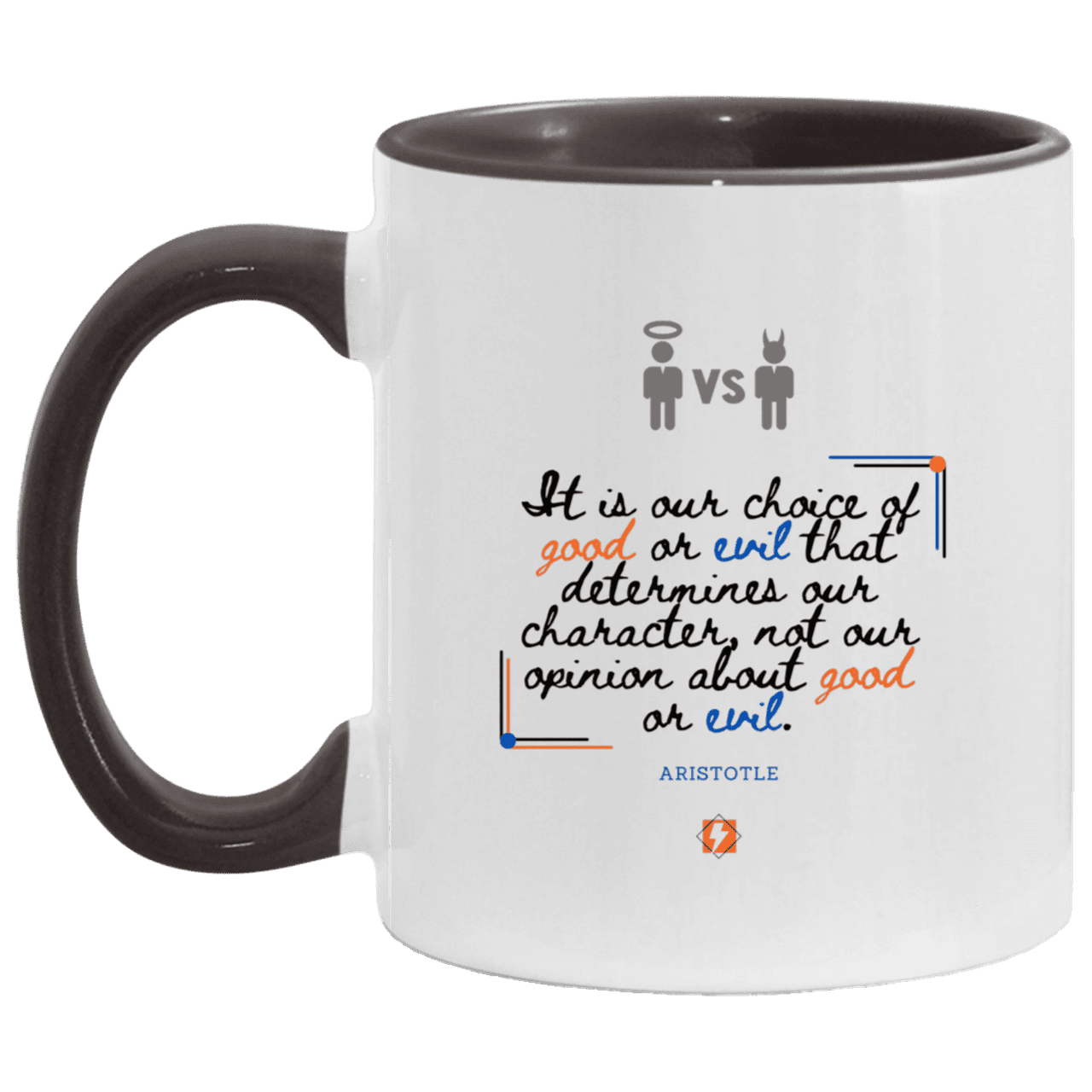 Ceramic Standard Mug 11oz with inspiring Aristotle quote: A116 - Character is self-determined - Color: White/Black