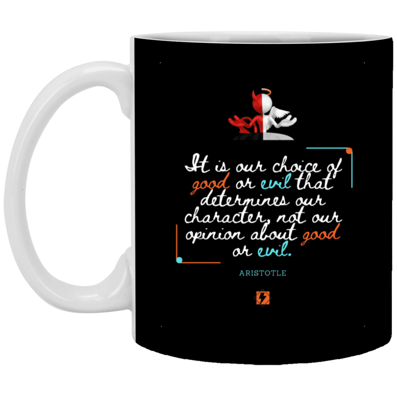 Ceramic Standard Mug 11oz with inspiring Aristotle quote: A116 - Character is self-determined - Color: Black White