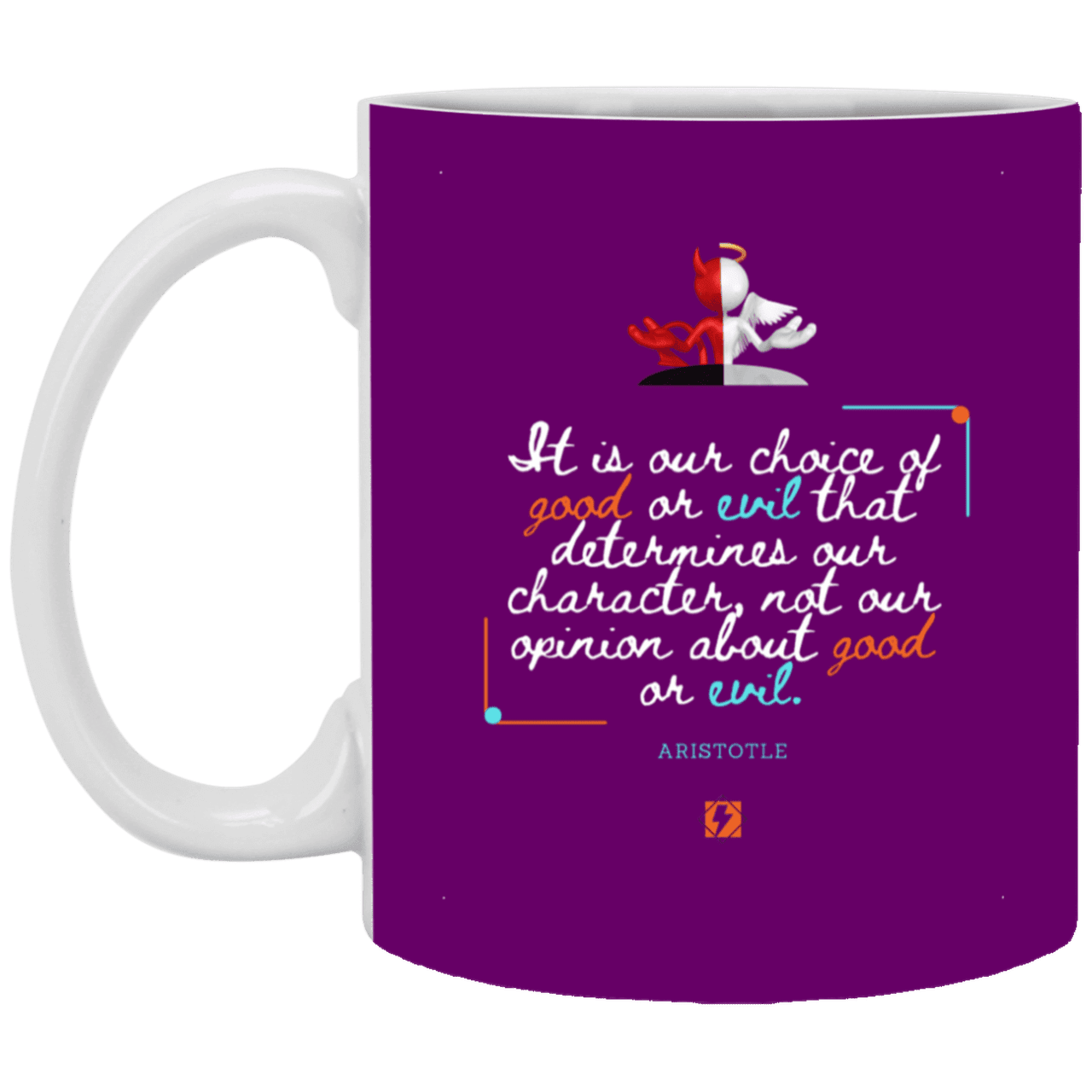 Ceramic Standard Mug 11oz with inspiring Aristotle quote: A116 - Character is self-determined - Color: Purple