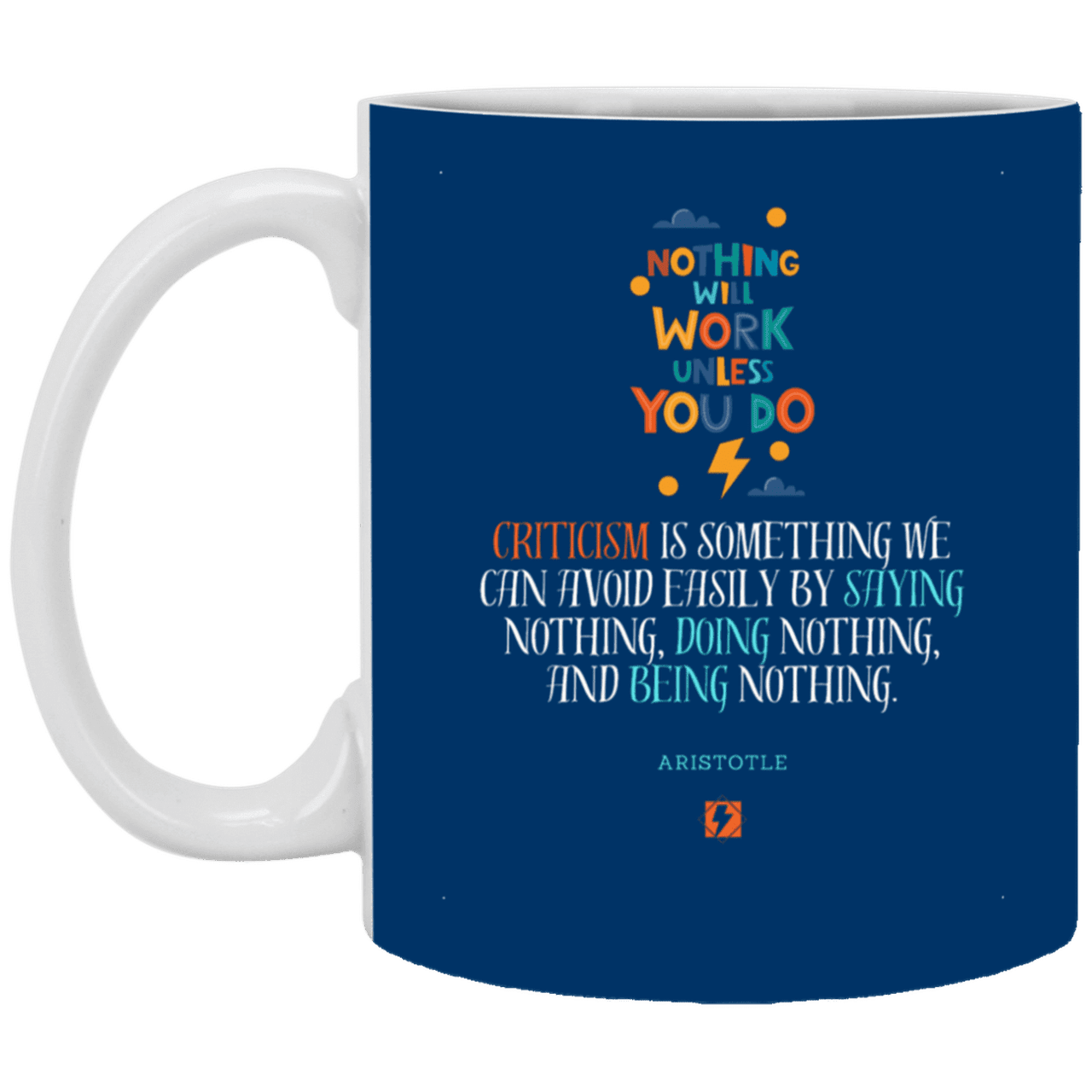 Ceramic Standard Mug 11oz with inspiring Aristotle quote: A109 - Only action-takers get criticised - Color: Royal