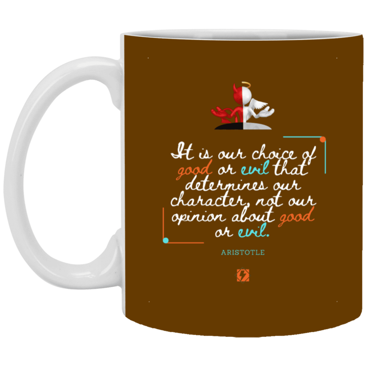 Ceramic Standard Mug 11oz with inspiring Aristotle quote: A116 - Character is self-determined - Color: Brown