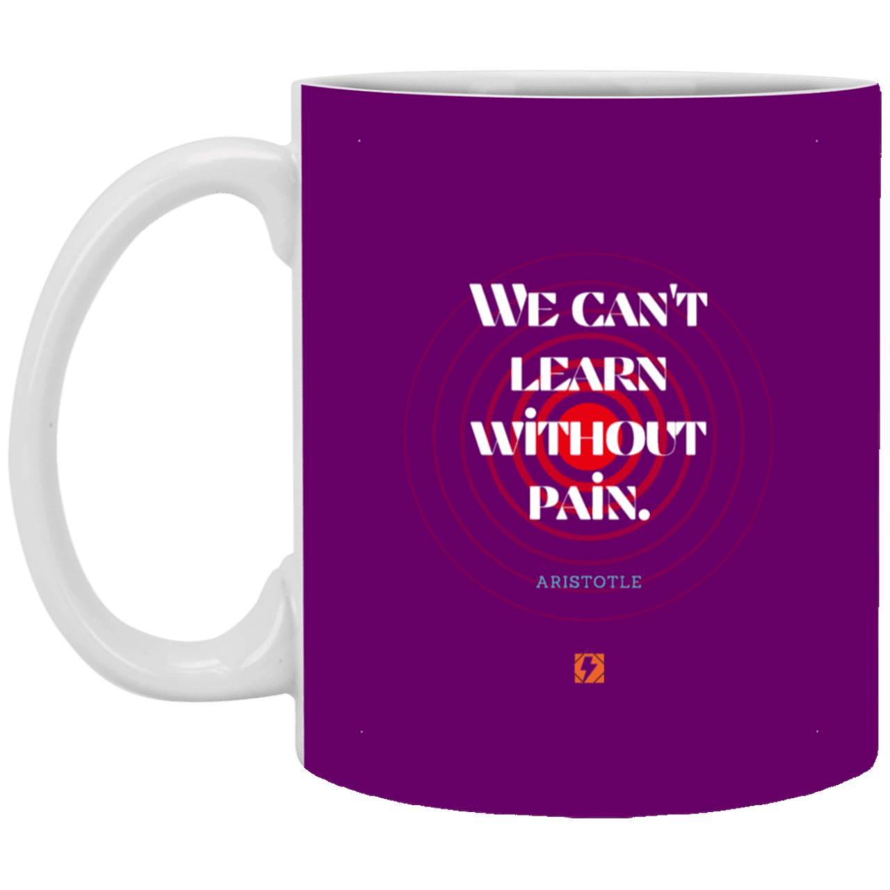 Ceramic Standard Mug 11oz with inspiring Aristotle quote: A131 - Learning comes with pain - Color: Purple