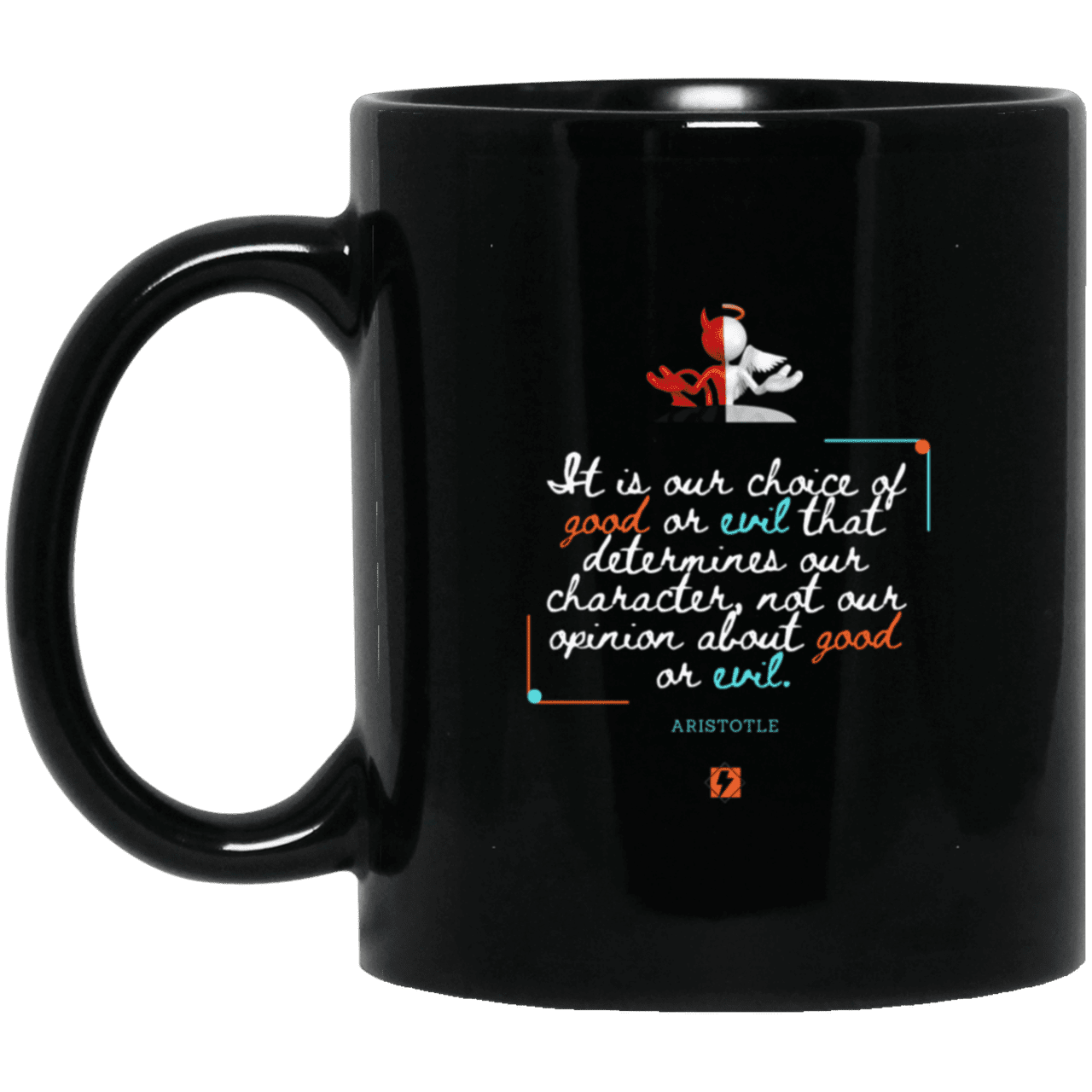 Ceramic Standard Mug 11oz with inspiring Aristotle quote: A116 - Character is self-determined - Color: Plain Black