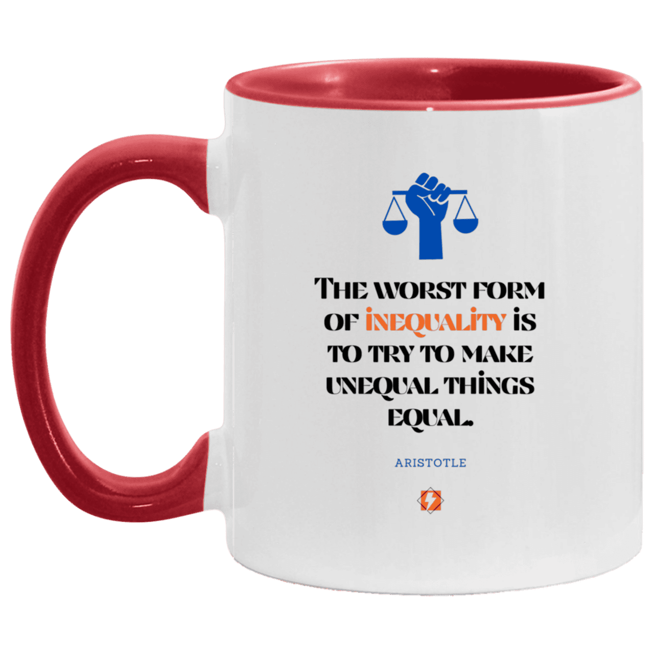 Ceramic Standard Mug 11oz with inspiring Aristotle quote: A128 - Communism is worse than inequality - Color: White/Red