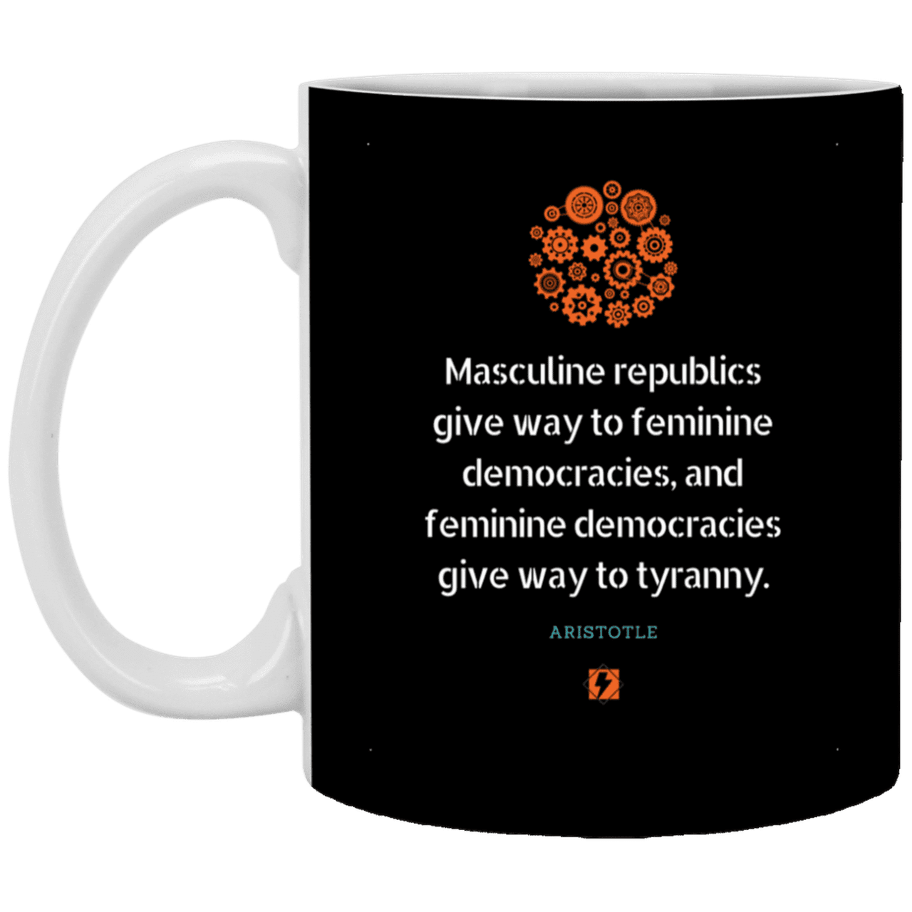 Ceramic Standard Mug 11oz with inspiring Aristotle quote: A121 - Republic to Democracy to Tyranny - Color: Black White