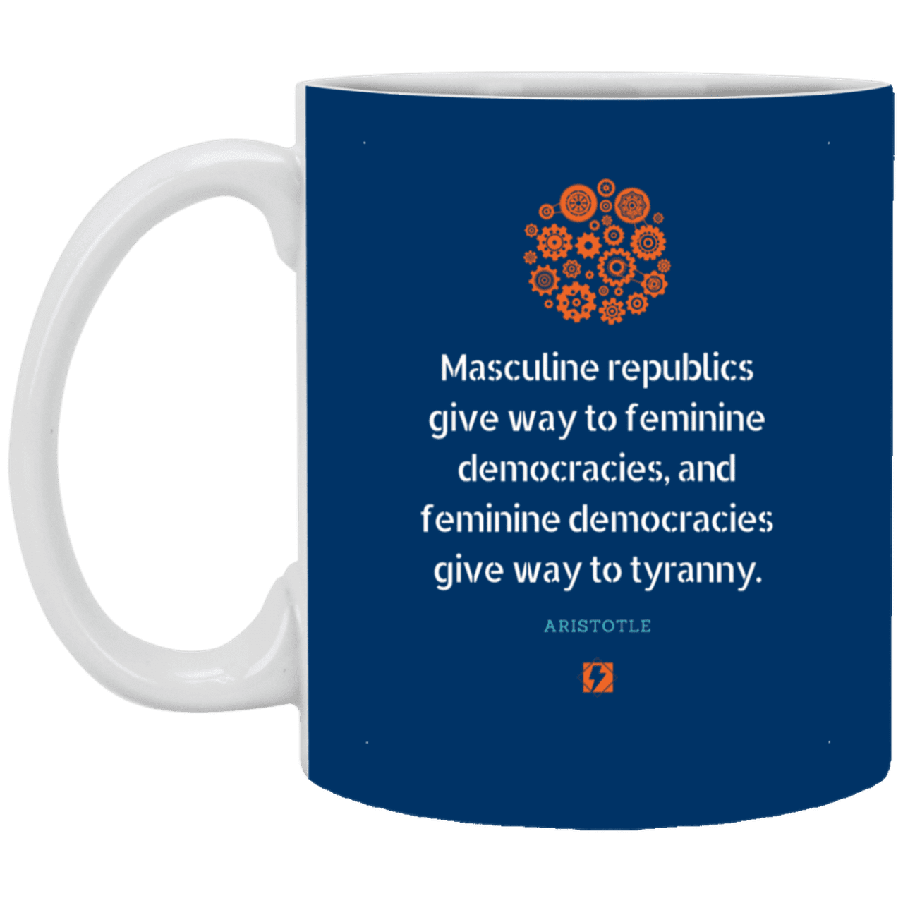 Ceramic Standard Mug 11oz with inspiring Aristotle quote: A121 - Republic to Democracy to Tyranny - Color: Royal