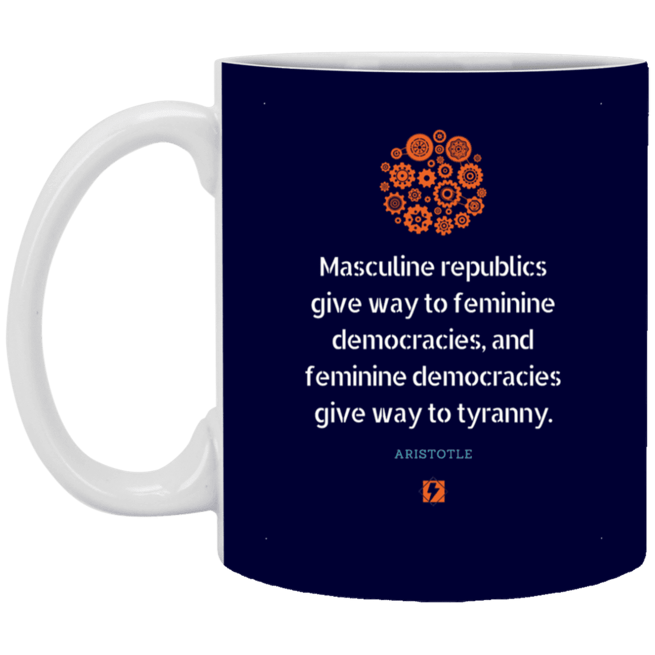 Ceramic Standard Mug 11oz with inspiring Aristotle quote: A121 - Republic to Democracy to Tyranny - Color: Navy