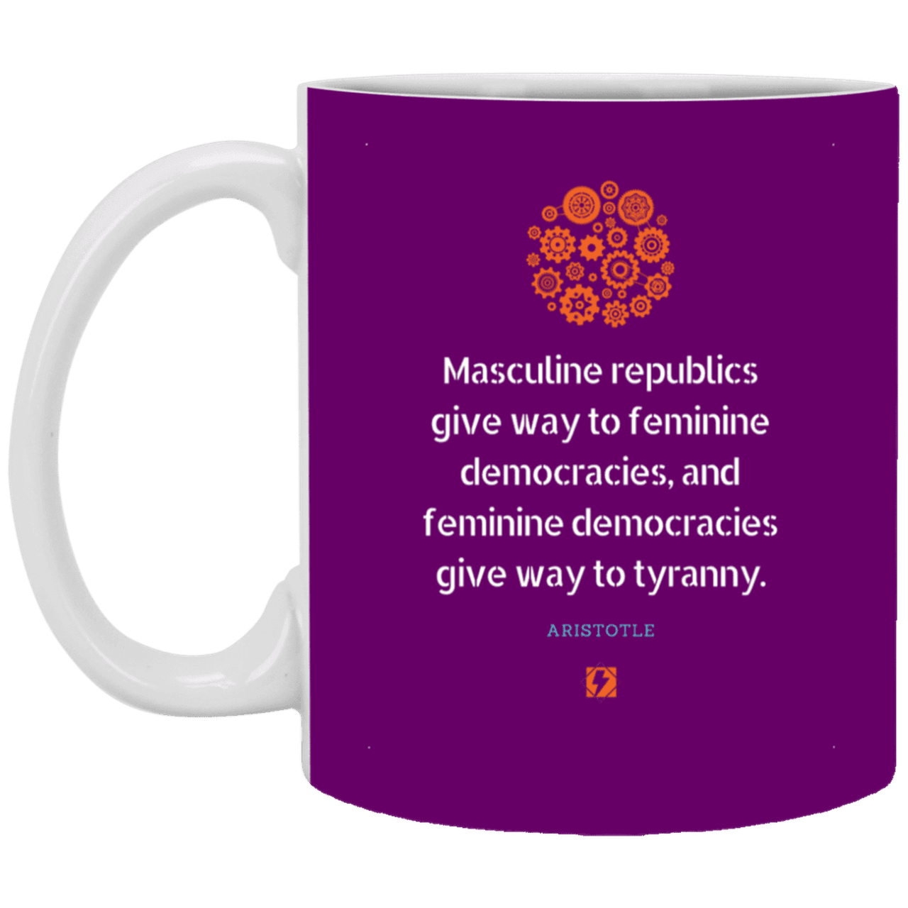 Ceramic Standard Mug 11oz with inspiring Aristotle quote: A121 - Republic to Democracy to Tyranny - Color: Purple