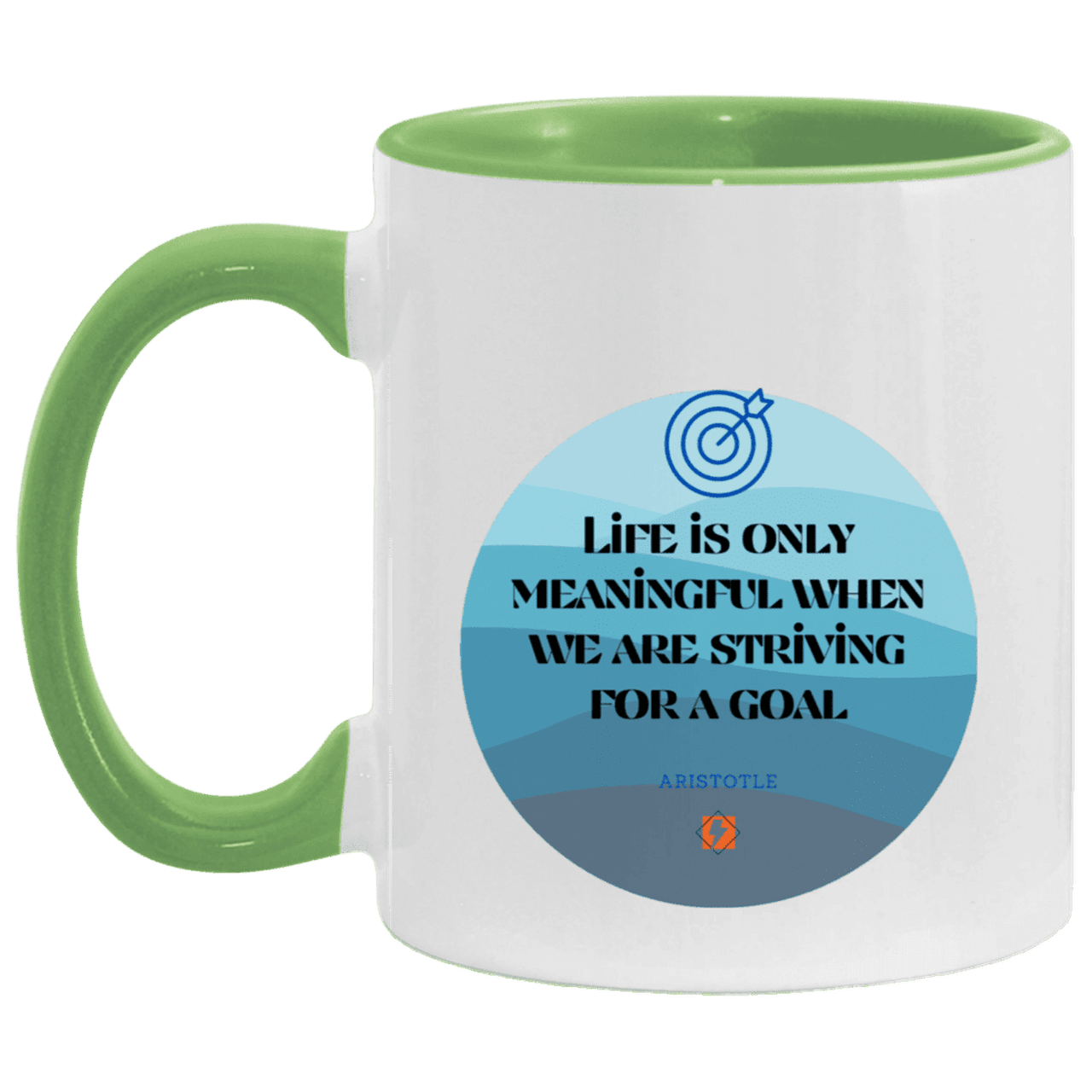 Ceramic Standard Mug 11oz with inspiring Aristotle quote: A119 - Aimless lives are meaningless - Color: White/Light Green