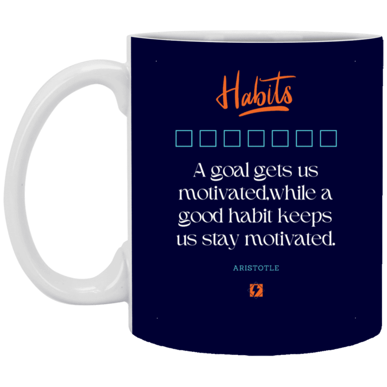 Ceramic Standard Mug 11oz with inspiring Aristotle quote: A104 - Goals and habits work together - Color: Navy