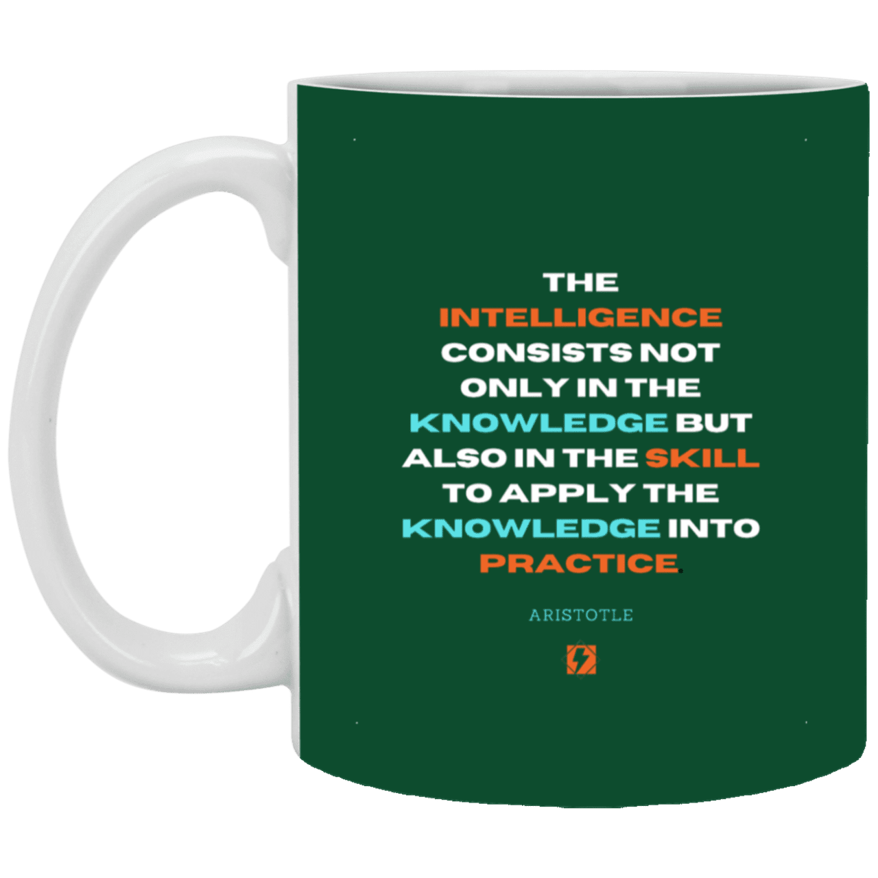 Ceramic Standard Mug 11oz with inspiring Aristotle quote: A127 - Intelligence vs Knowledge - Color: Forest