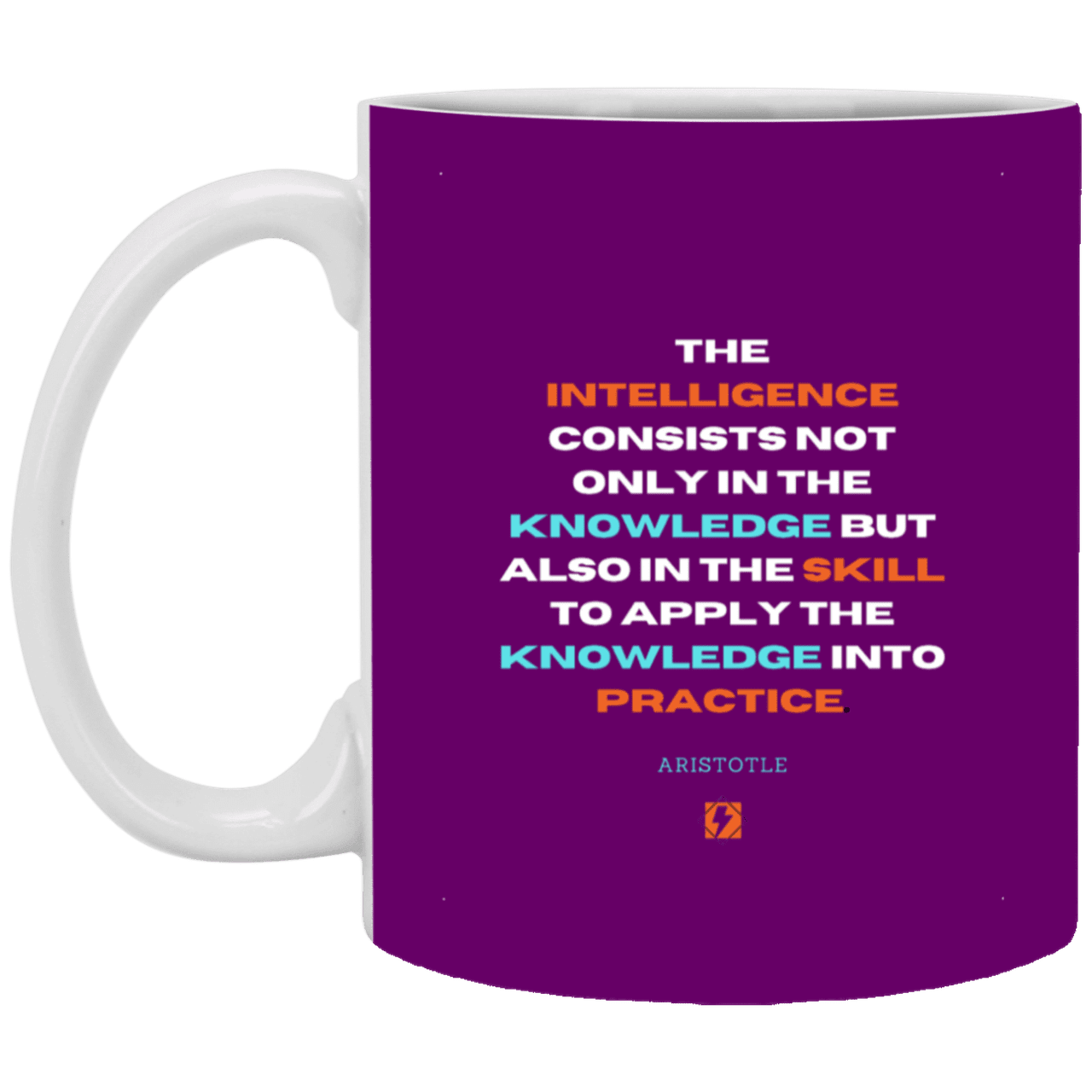 Ceramic Standard Mug 11oz with inspiring Aristotle quote: A127 - Intelligence vs Knowledge - Color: Purple