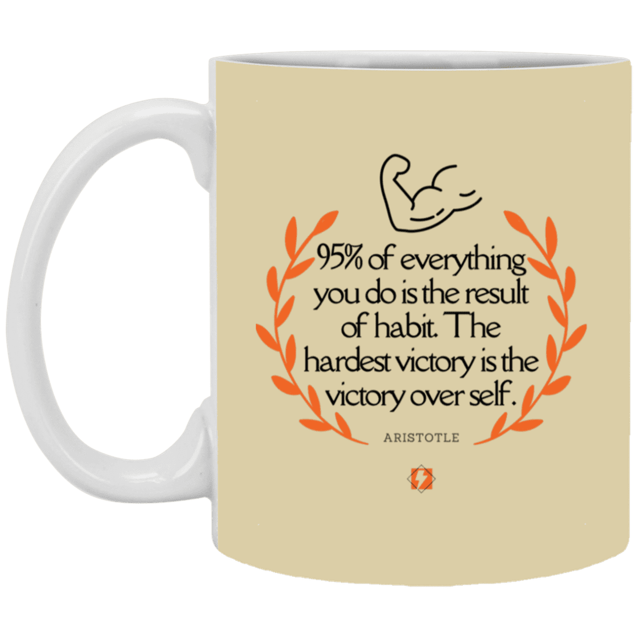 Ceramic Standard Mug 11oz with inspiring Aristotle quote: A101 - Habits lead to victory - Color: Tan