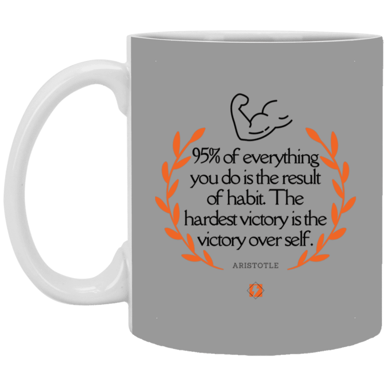 Ceramic Standard Mug 11oz with inspiring Aristotle quote: A101 - Habits lead to victory - Color: Gray