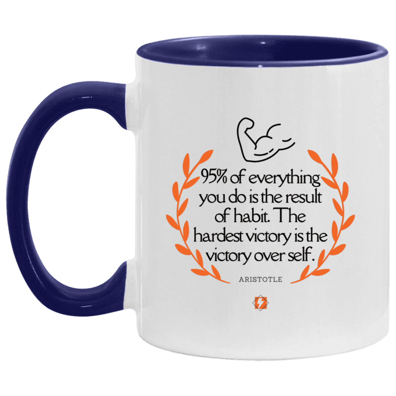 Ceramic Standard Mug 11oz with inspiring Aristotle quote: A101 - Habits lead to victory - Color: White/Midnight Blue