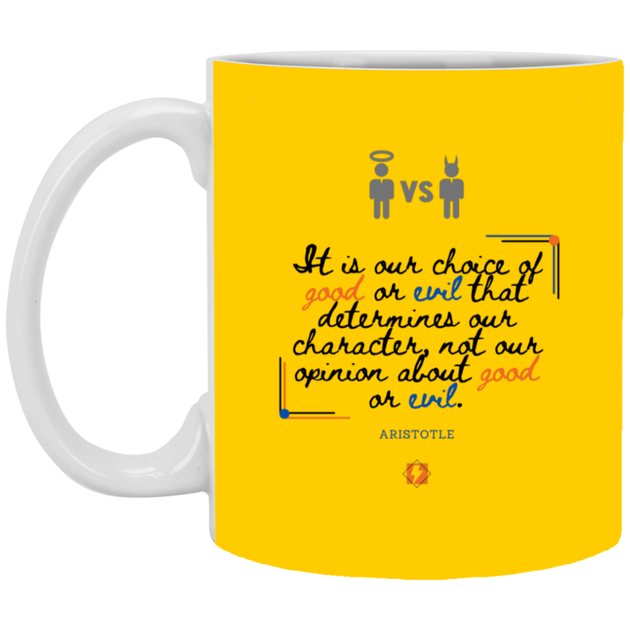 Ceramic Standard Mug 11oz with inspiring Aristotle quote: A116 - Character is self-determined - Color: Athletic Gold