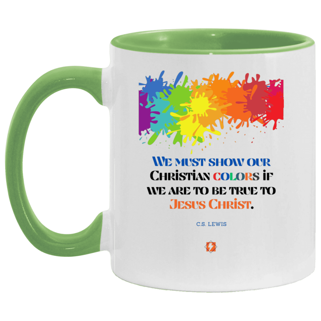 Ceramic Standard Mug 11oz with inspiring Lewis quote: CS117 - Show your Christian colors to be true - Color: White/Light Green Plain Black